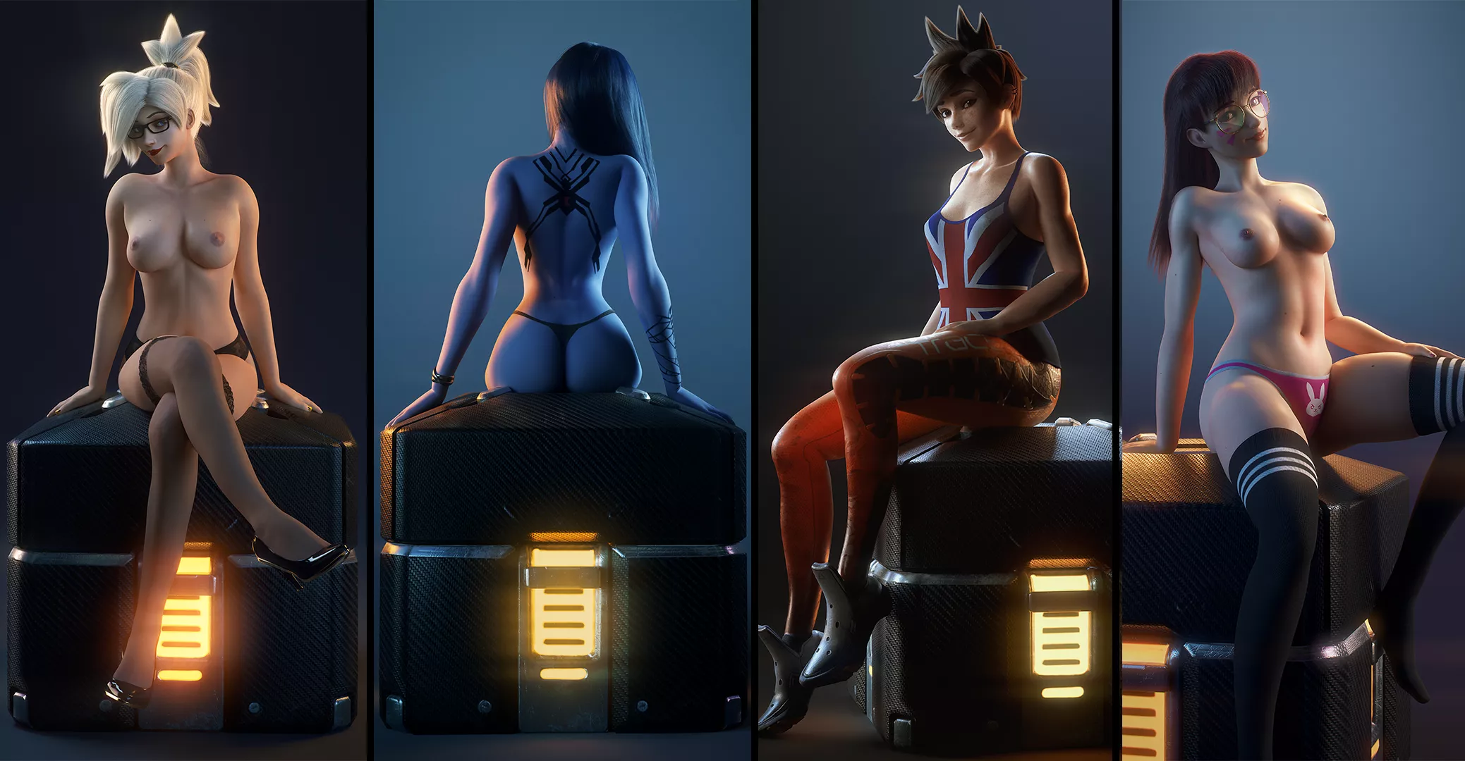 Mercy, Widowmaker, Tracer, D.Va (VGErotica)