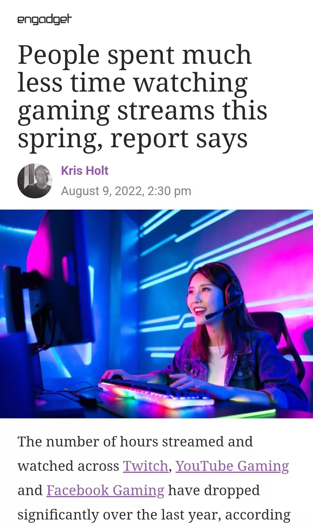 The number of hours watching streaming has dropped significantly