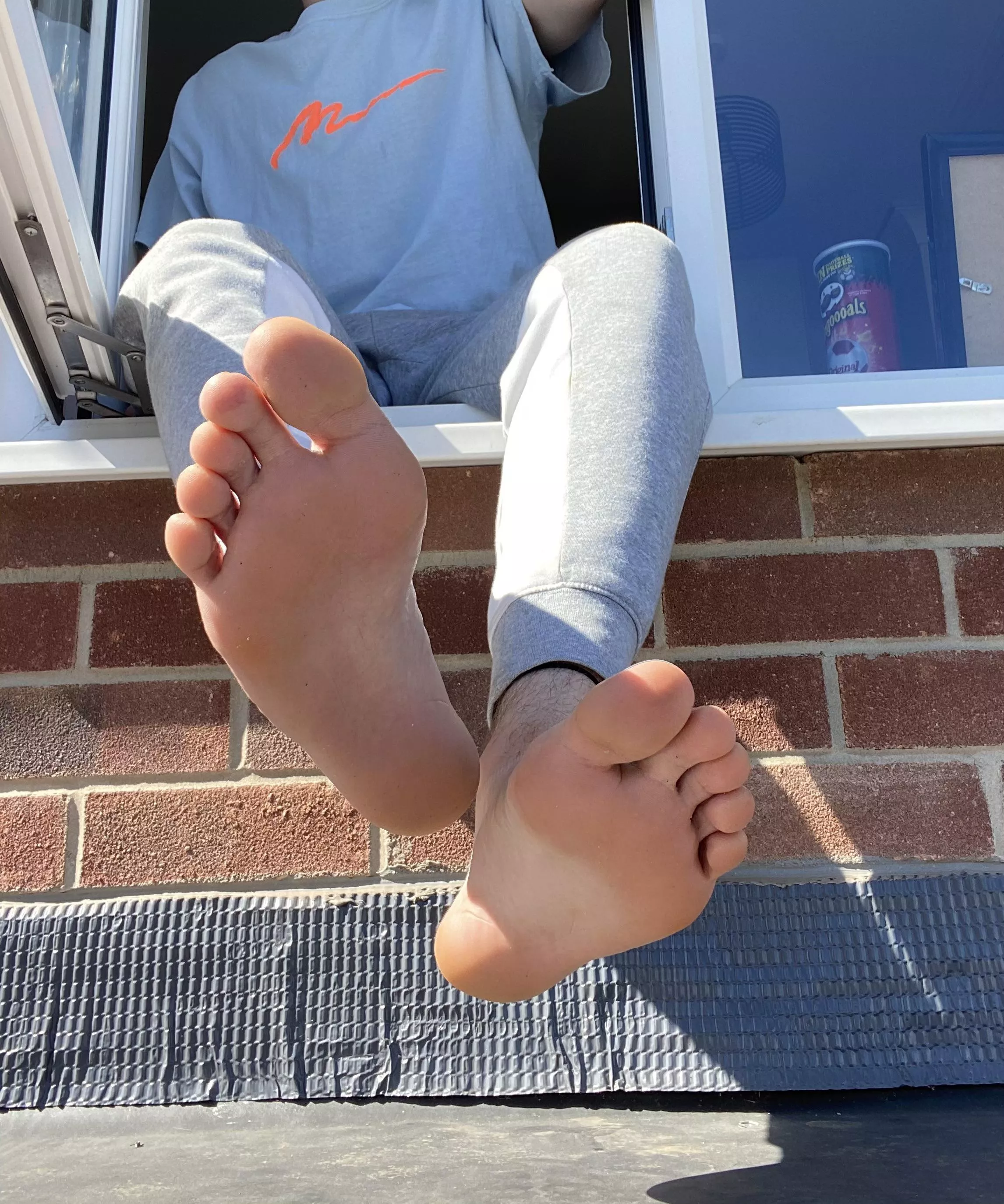 feet out the window??