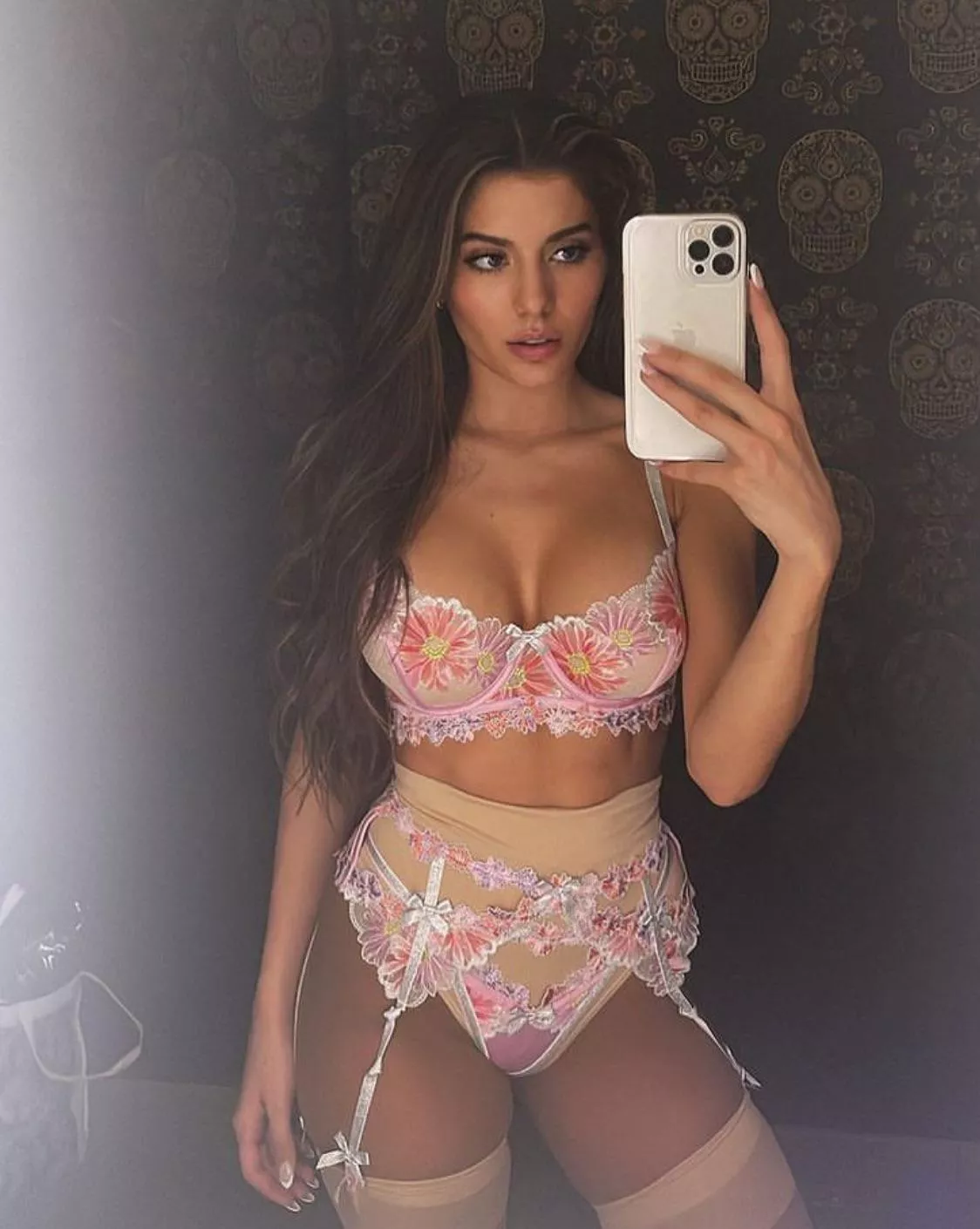 Pink lingerie with floral pattern