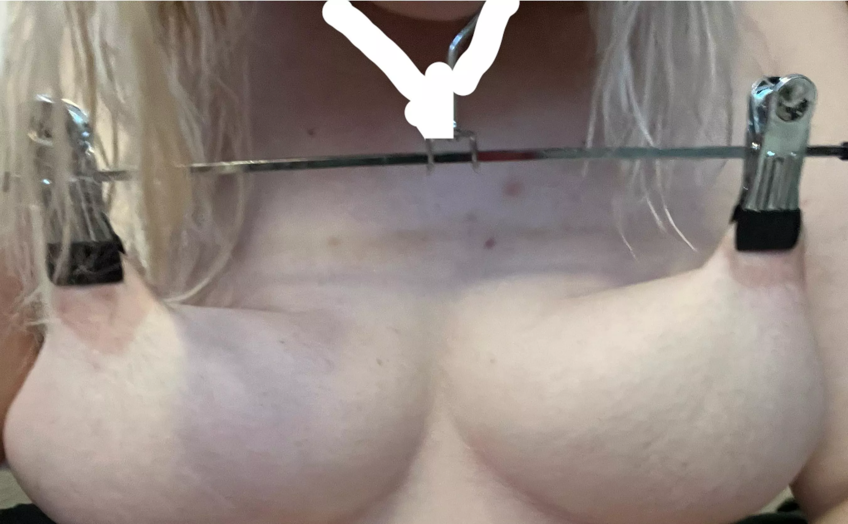 Torturing my tits with a hanger