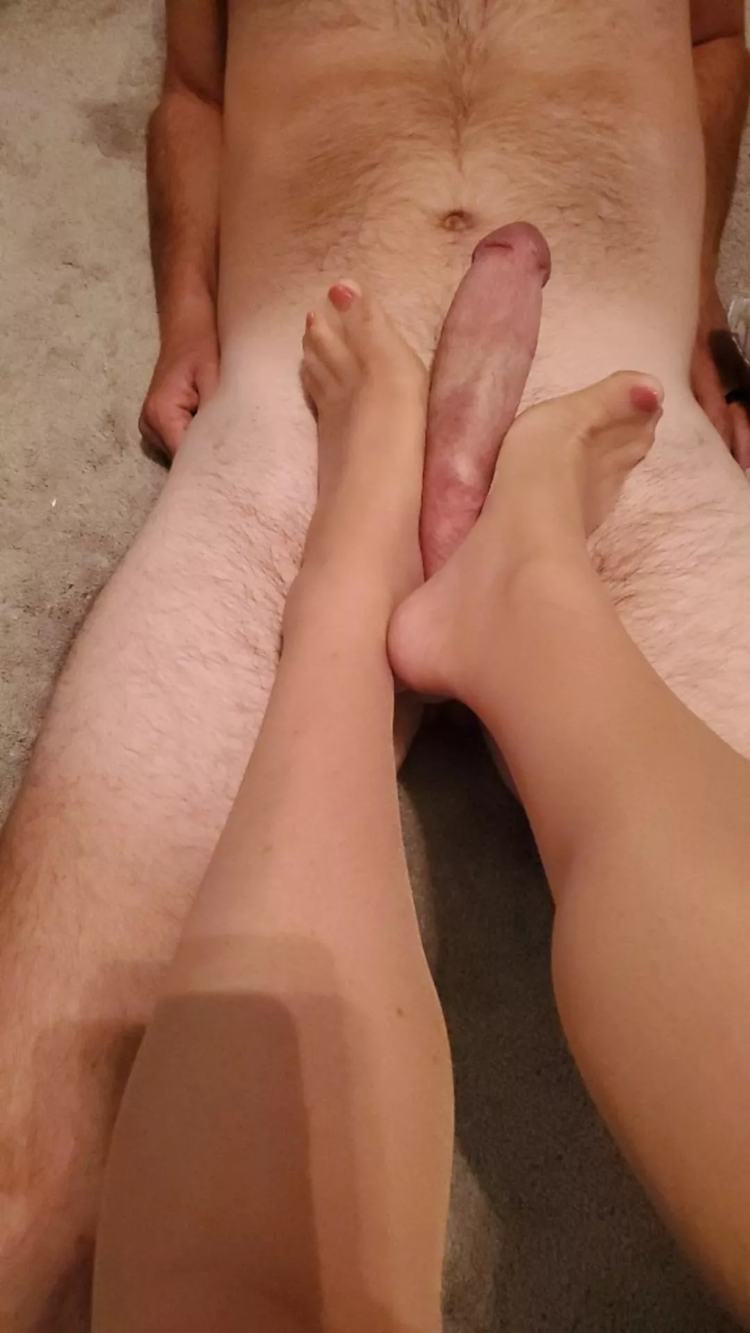 Silky nylon footjob!