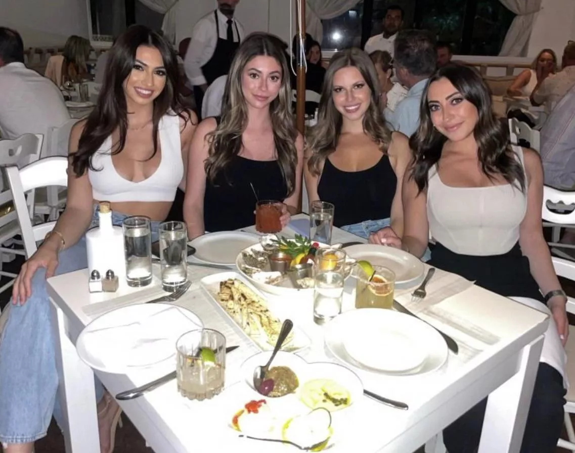 Dining out with hot brunettes