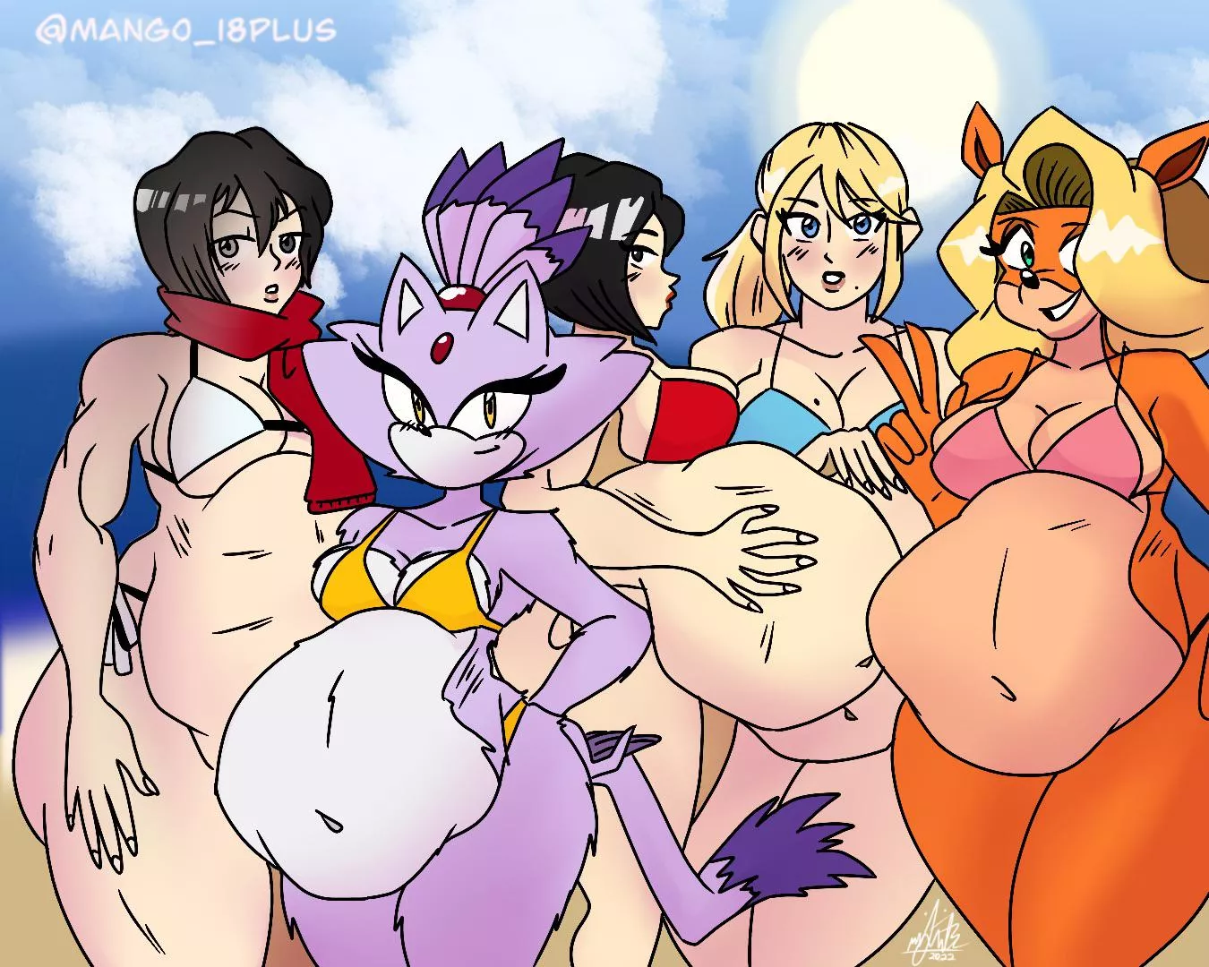 {image} Mikasa, Blaze, Ada Wong, Samus, and Tawna [Source: by me, mangosbellyart] [F/?] [same size][commission][group][multiple pred]