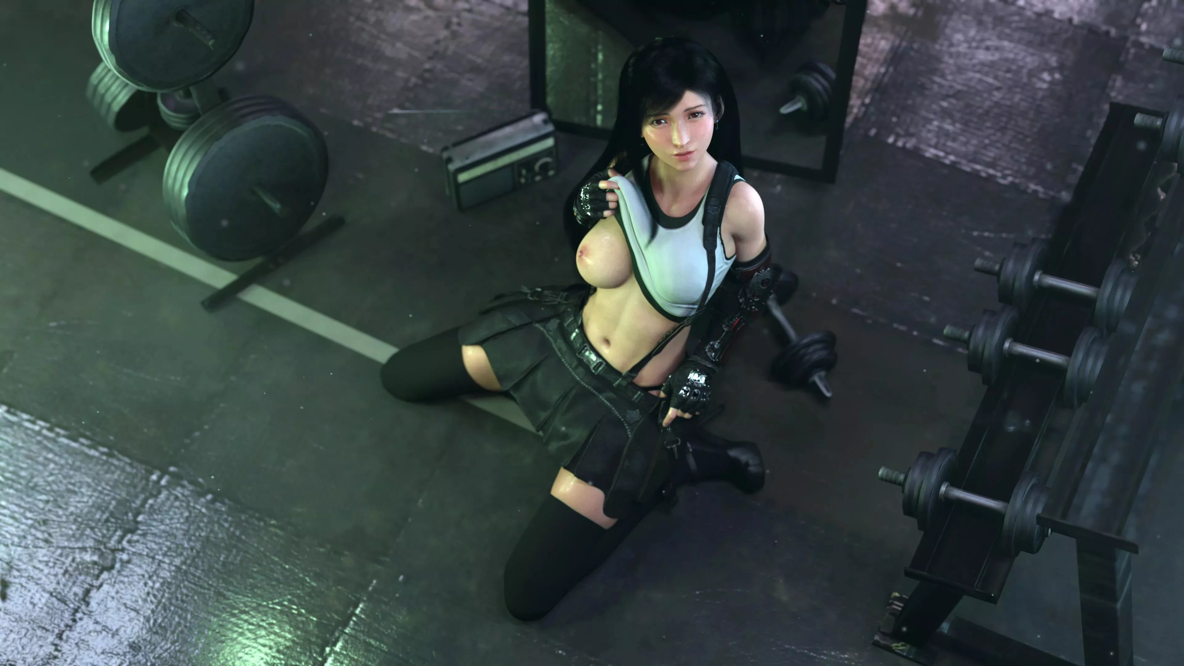 Tifa showing her boob at gym (MustardSFM)