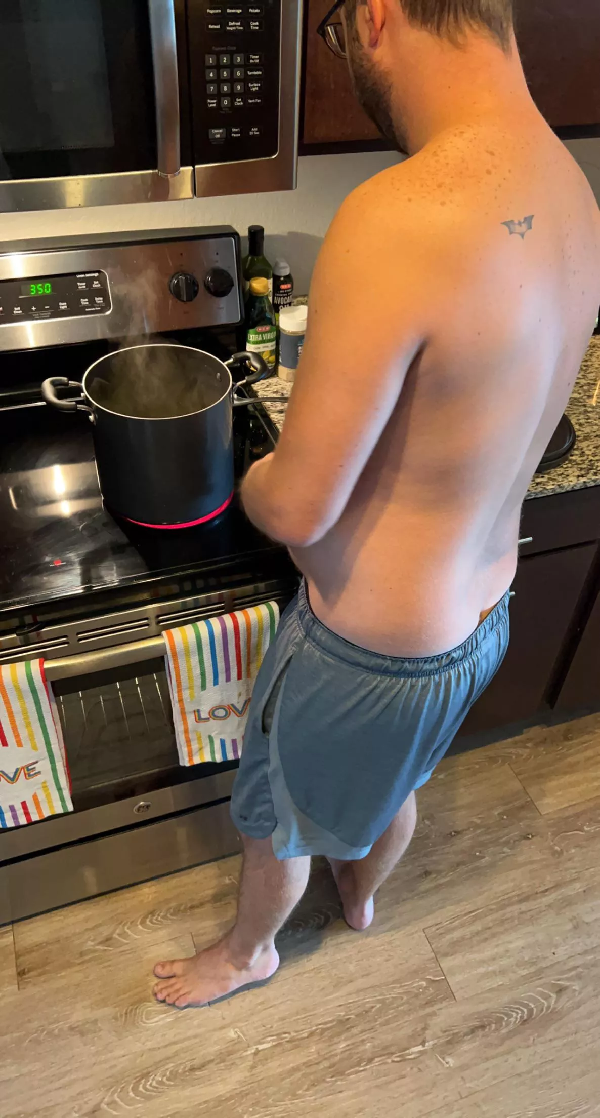 BF making breakfast.