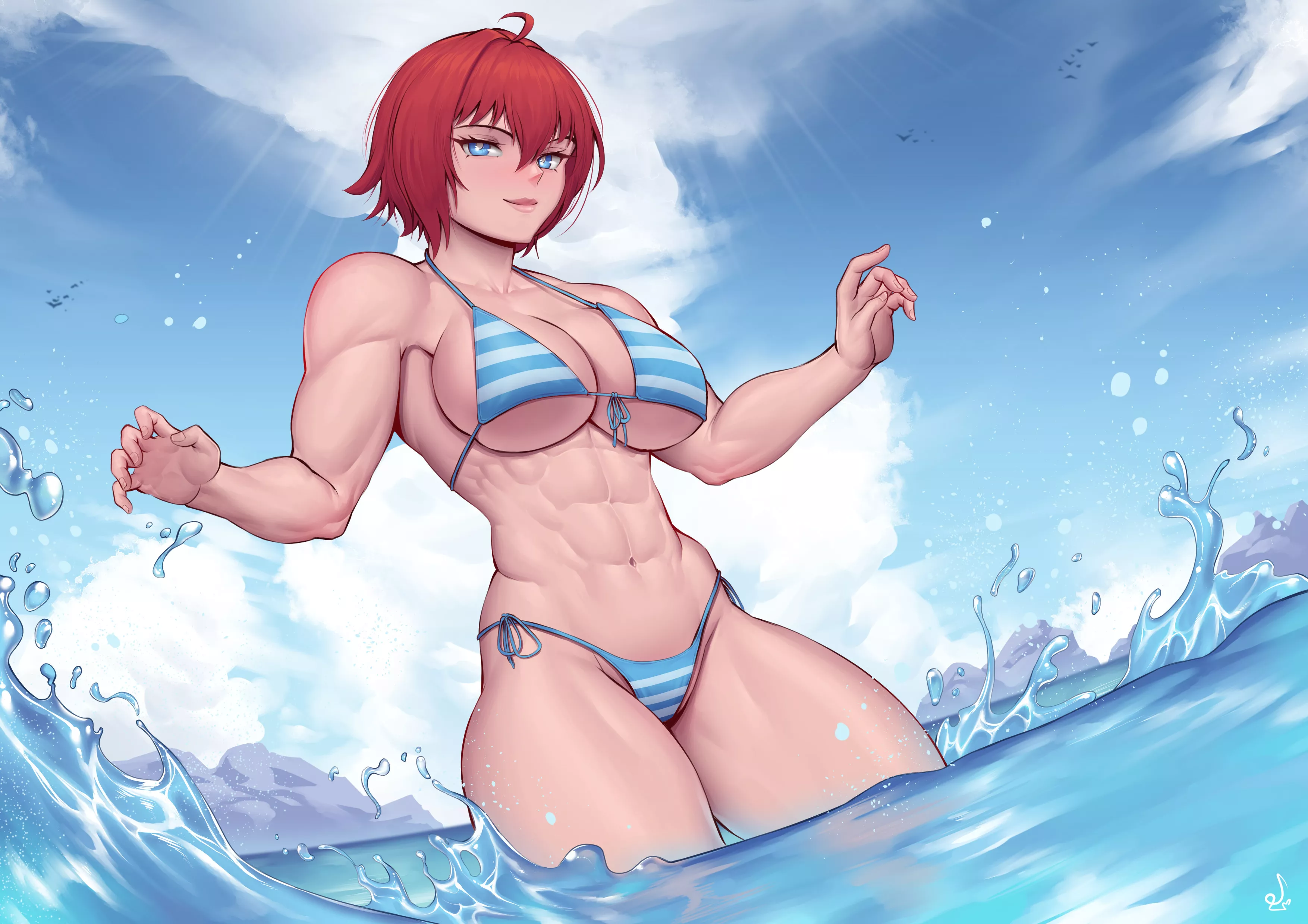 Muscle girl in the water [Artist: SpeedL00ver]