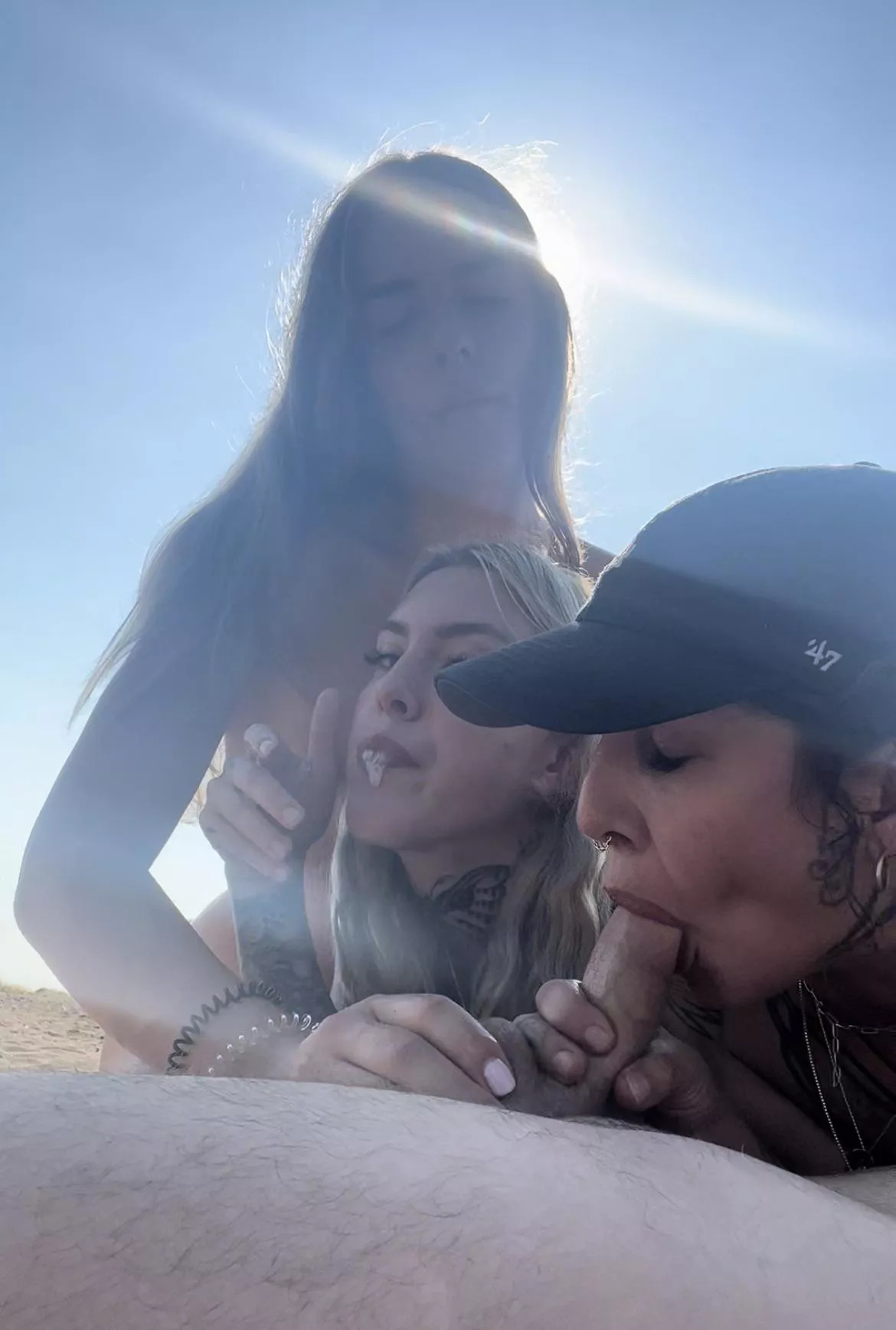 Three whores one cock: beach edition.