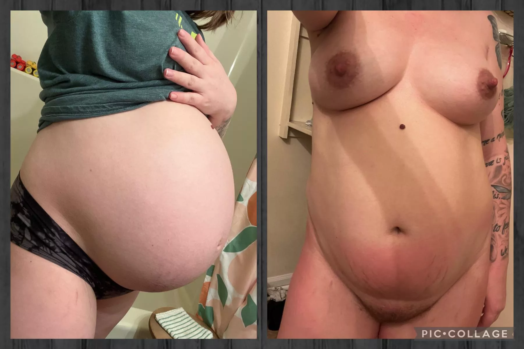 Last bump picture vs 9 days postpartum