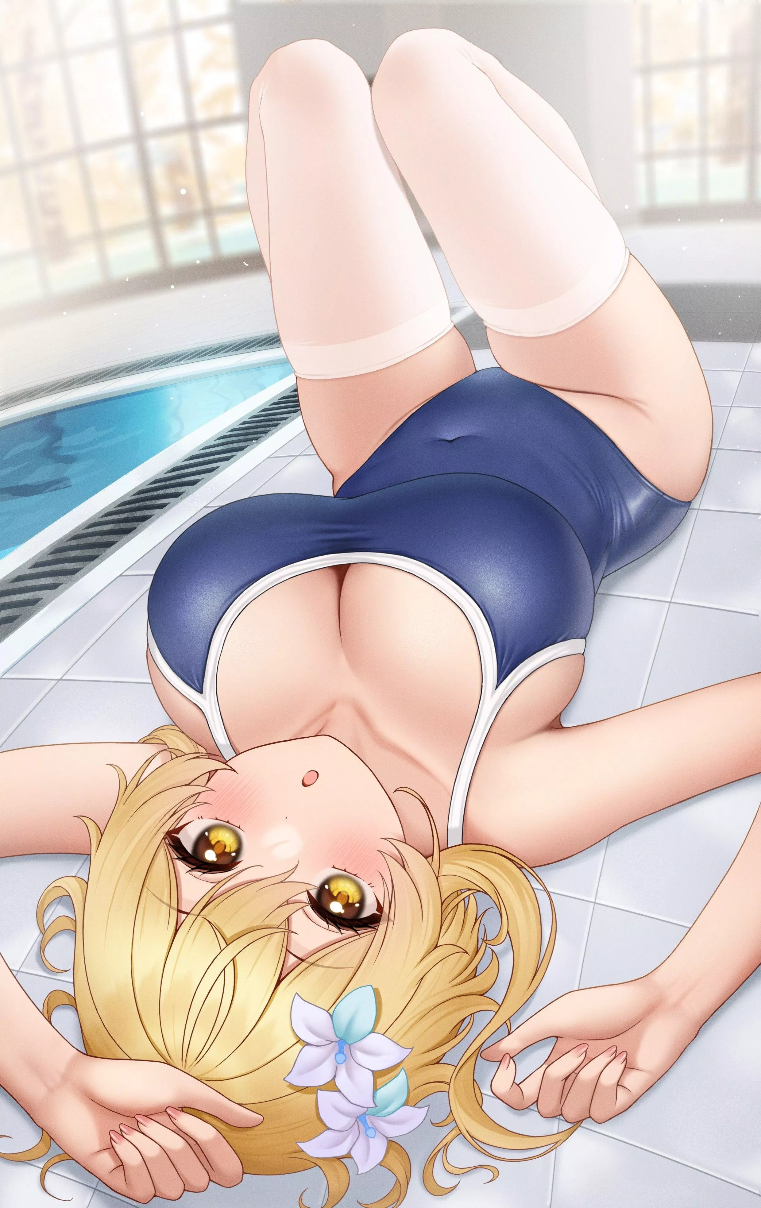 Lumine chillin at the pool [ genshin impact]