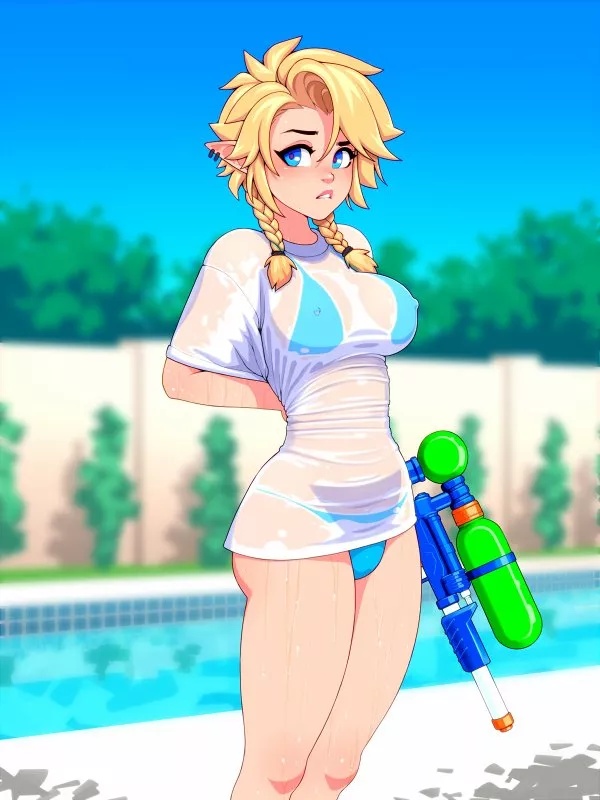 Sassy the elf, wet t-shirt [original] (RoninDude)