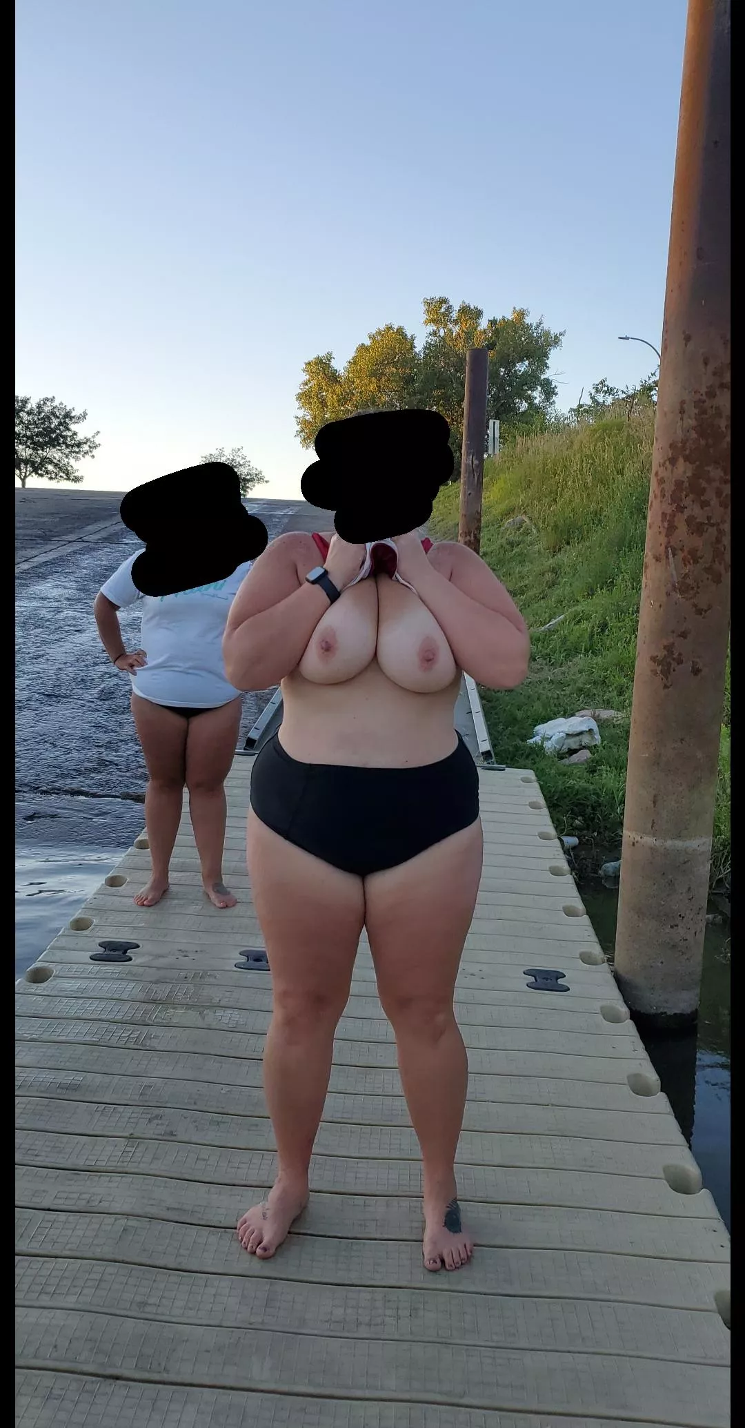 Showing off my tits at the boat ramp