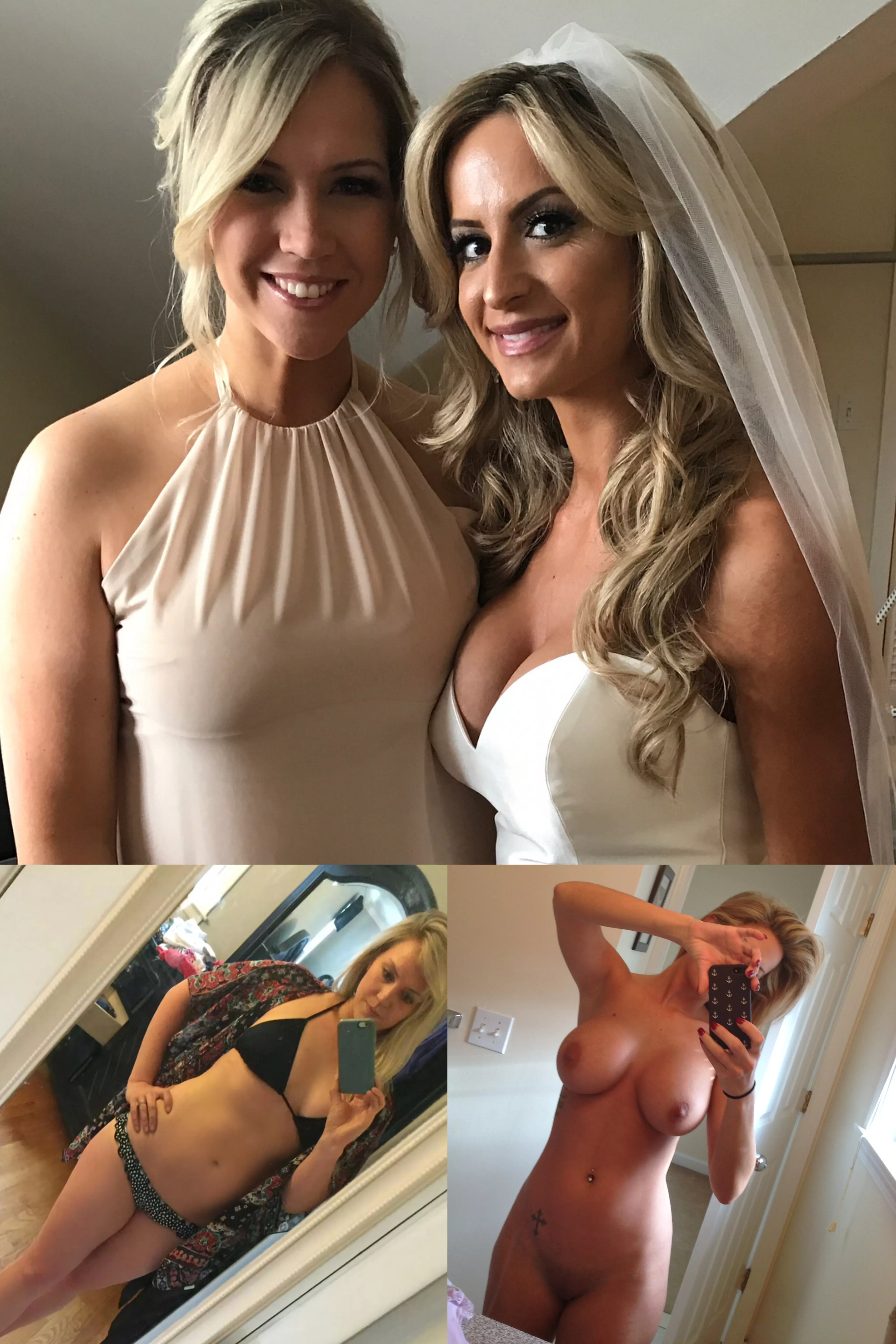 Bride and bridesmaid showing off