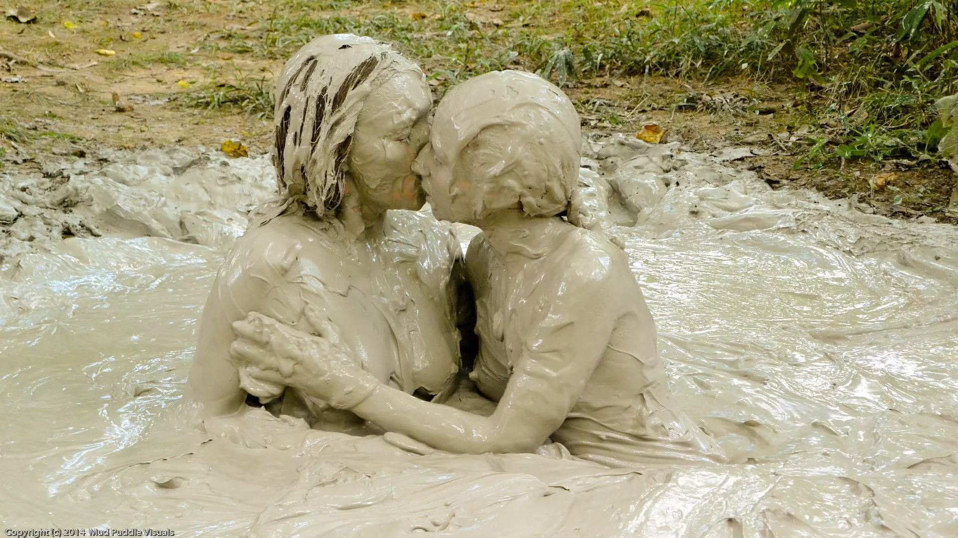 Having a sensual moment in mud