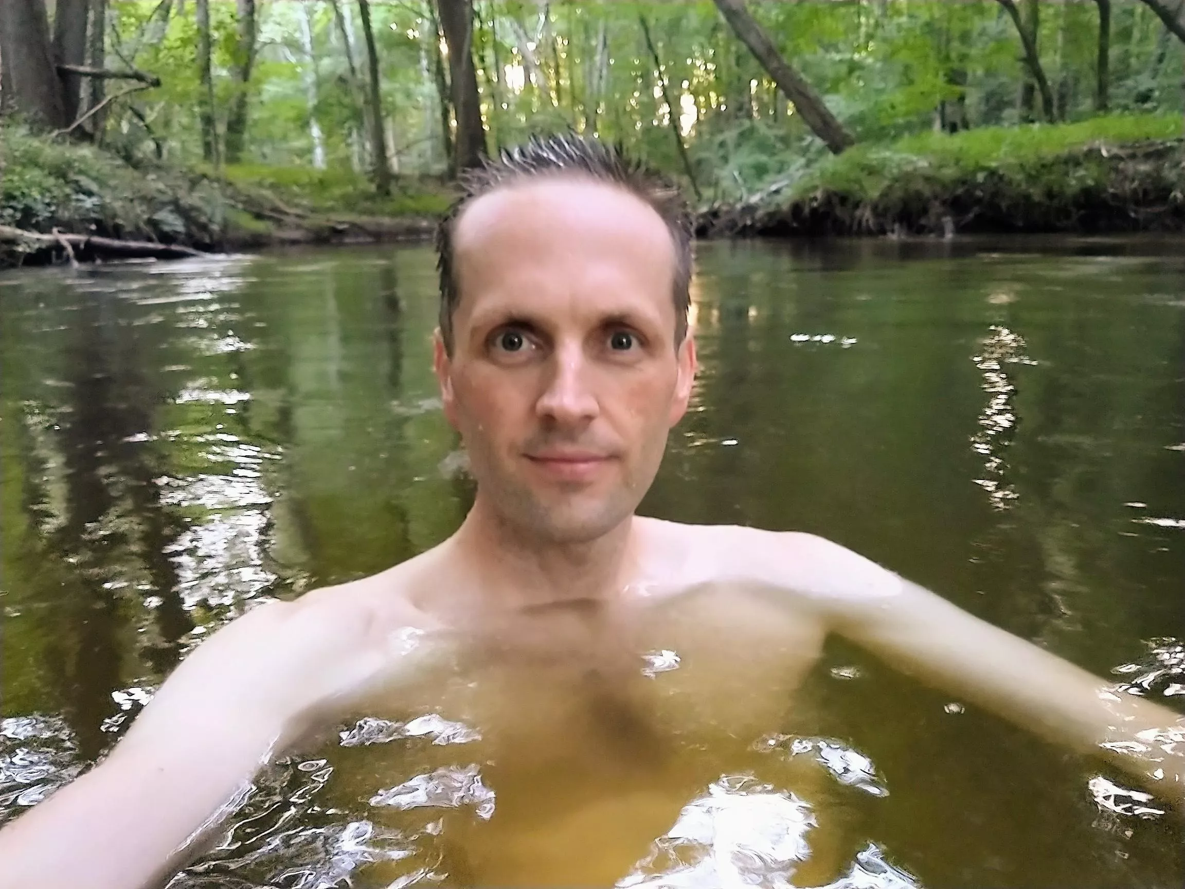 Skinny dipping in my creek.