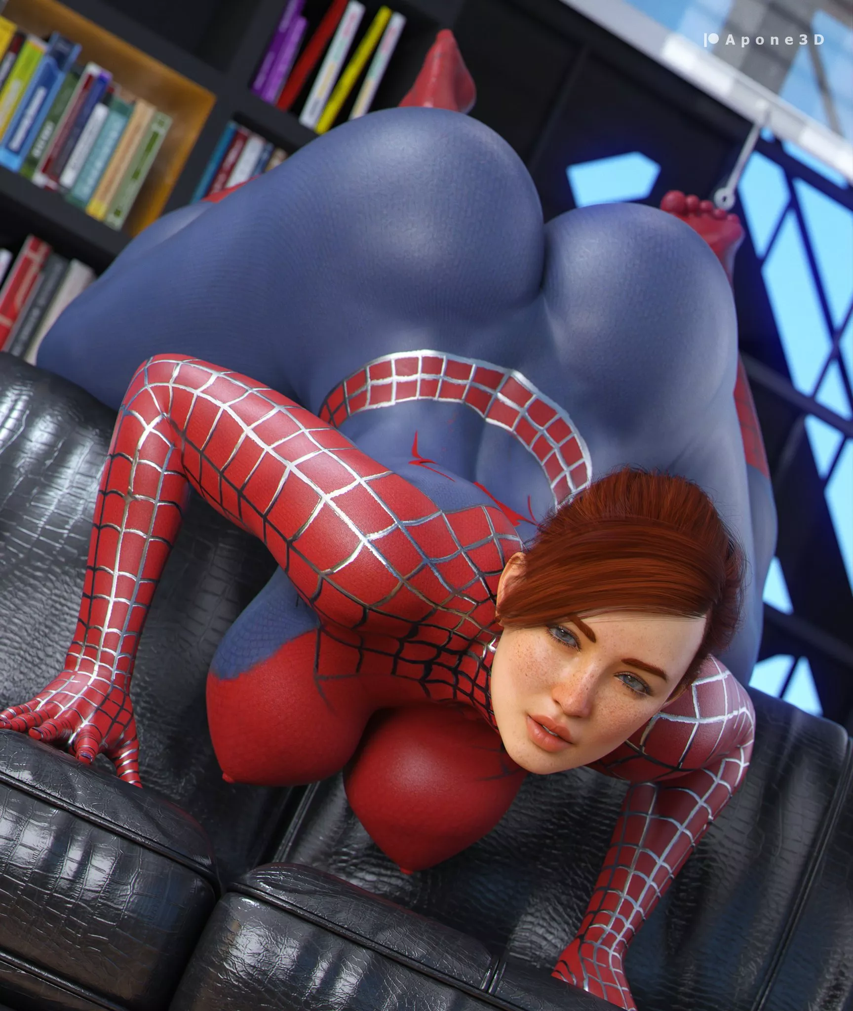 Mary Jane trying on Peter's costume (Apone3D) [Marvel]