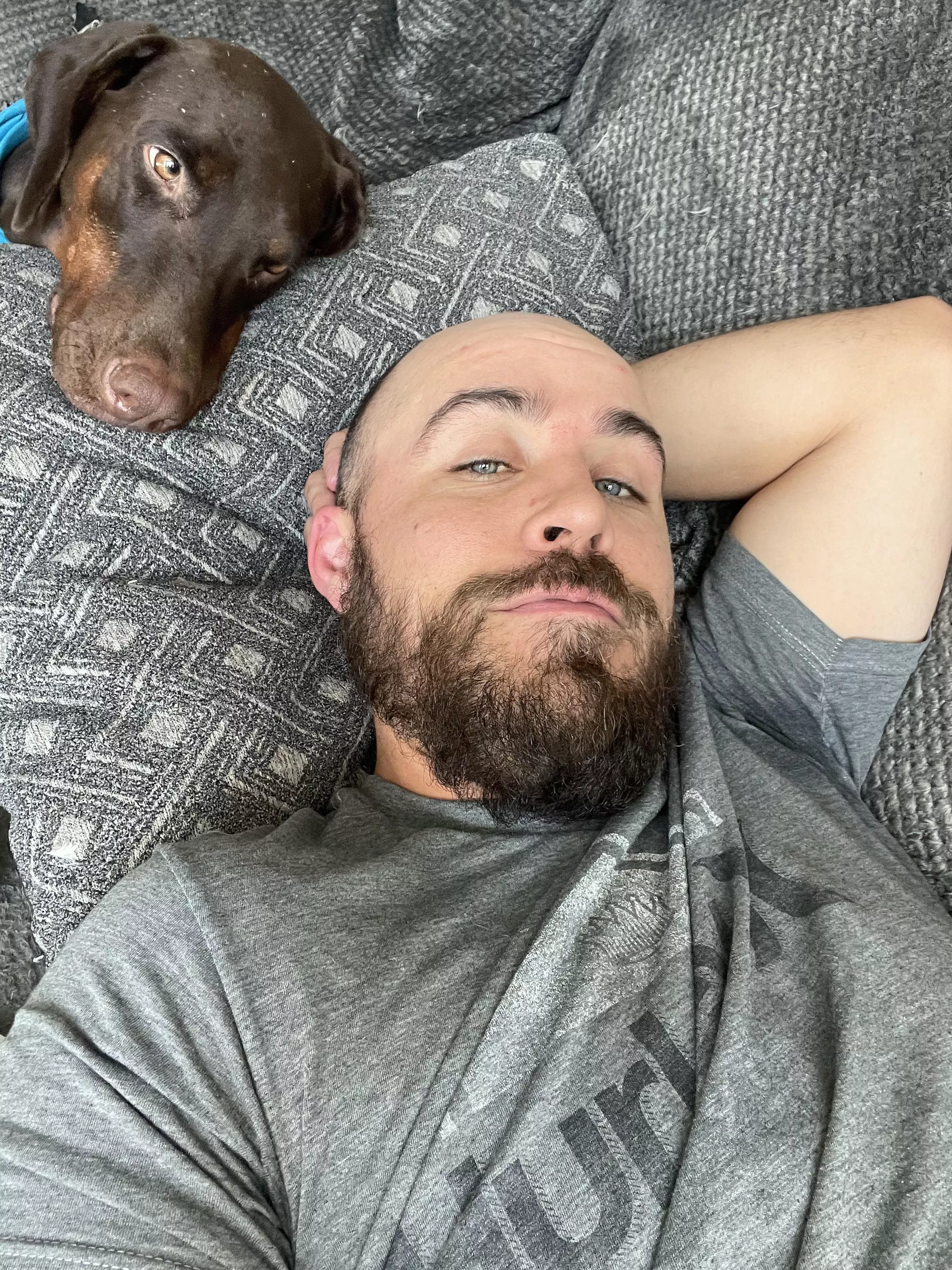 Job sent me home today because there wasn’t enough work . So I took a nap with the dog.