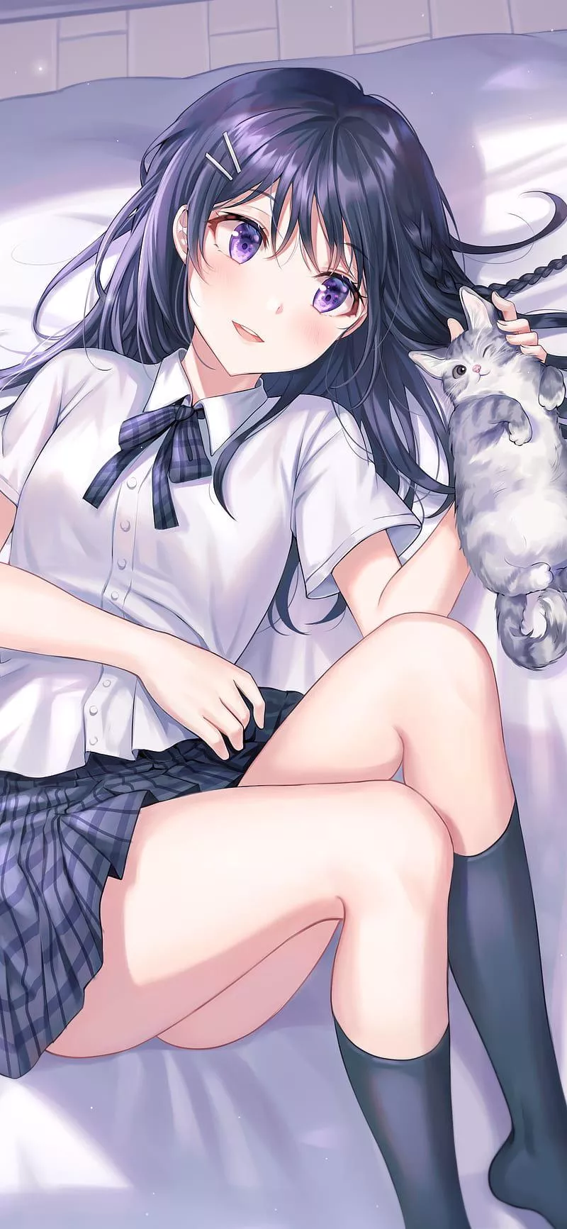 Mai chilling with a cat