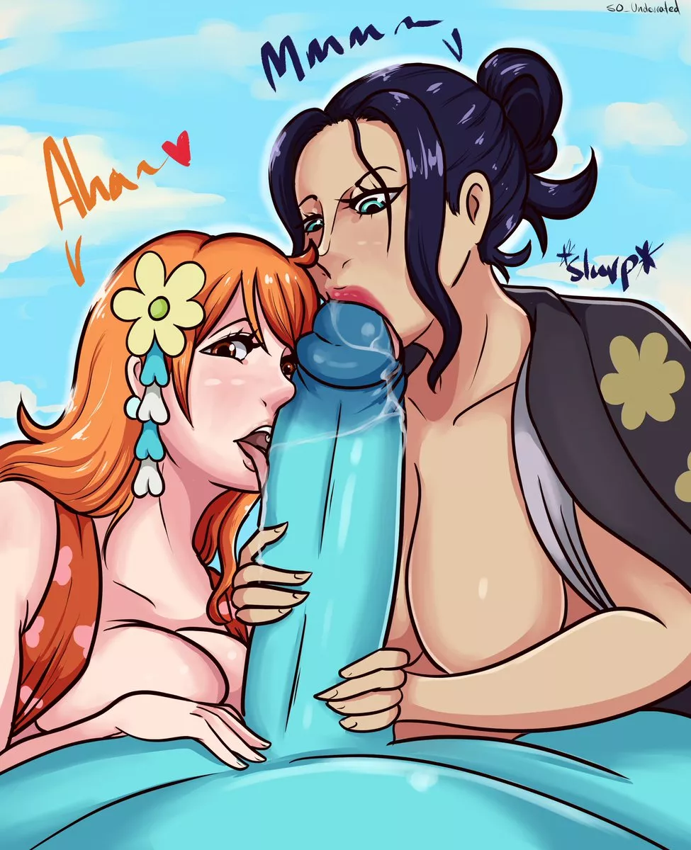 O-robin and O-nami suck jimbei's cock