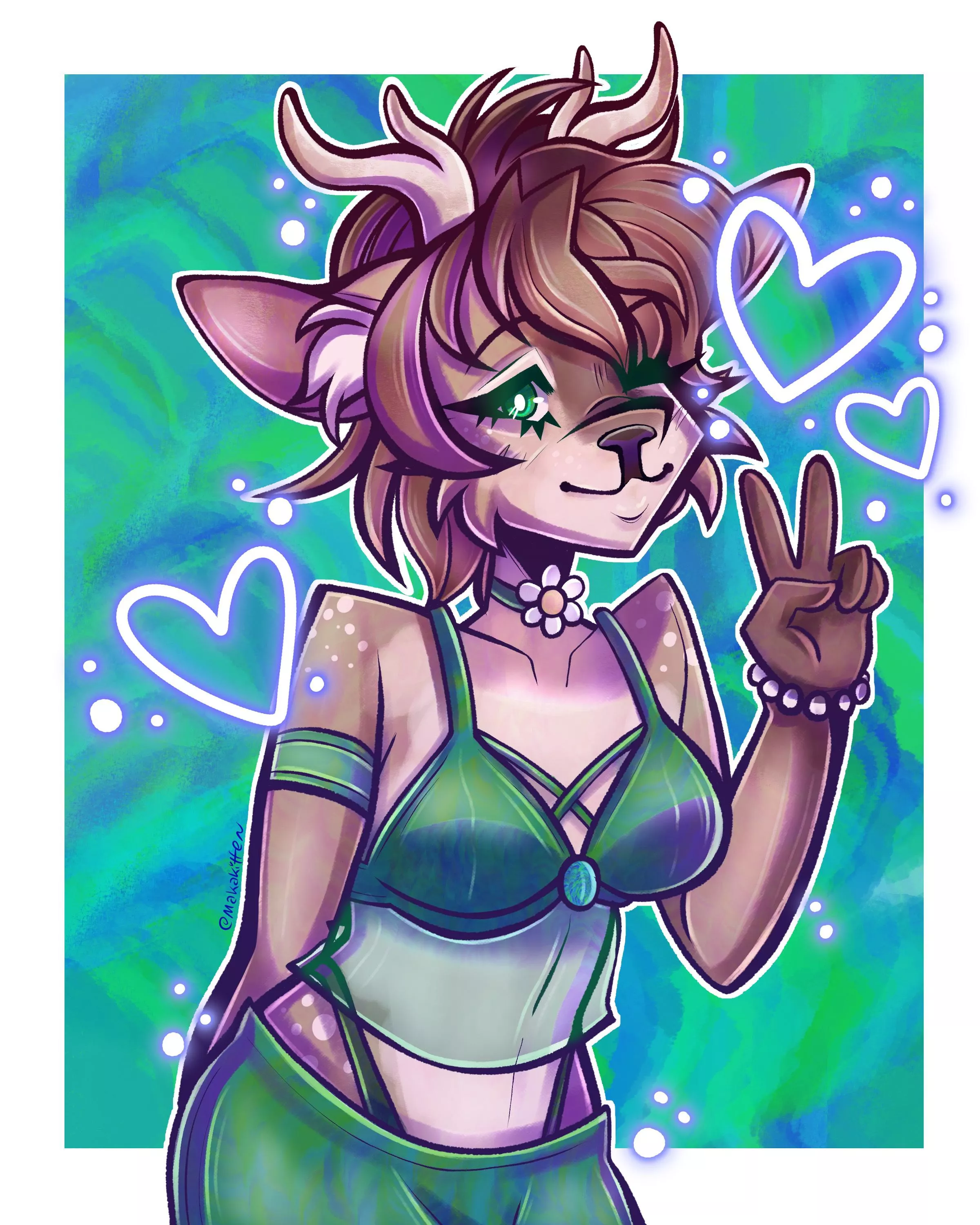 a cute deer! ðŸ’šðŸ’š (art by me @makakitten on twitter)