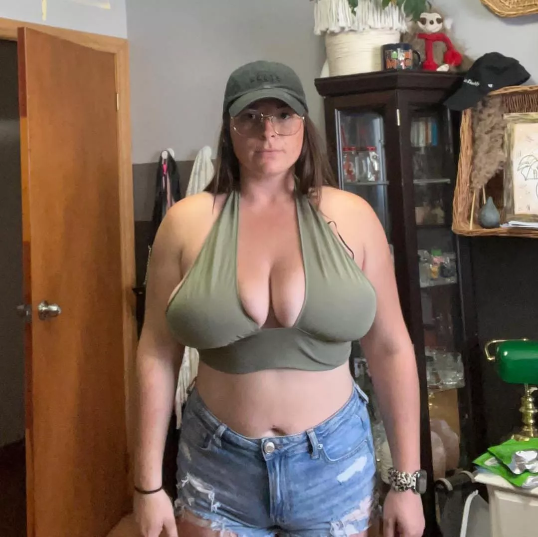 Shirt can't even handle those massive tits!