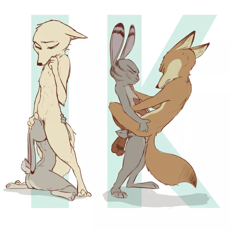 Two slightly different bunny/fox combos. (Art by Itty)