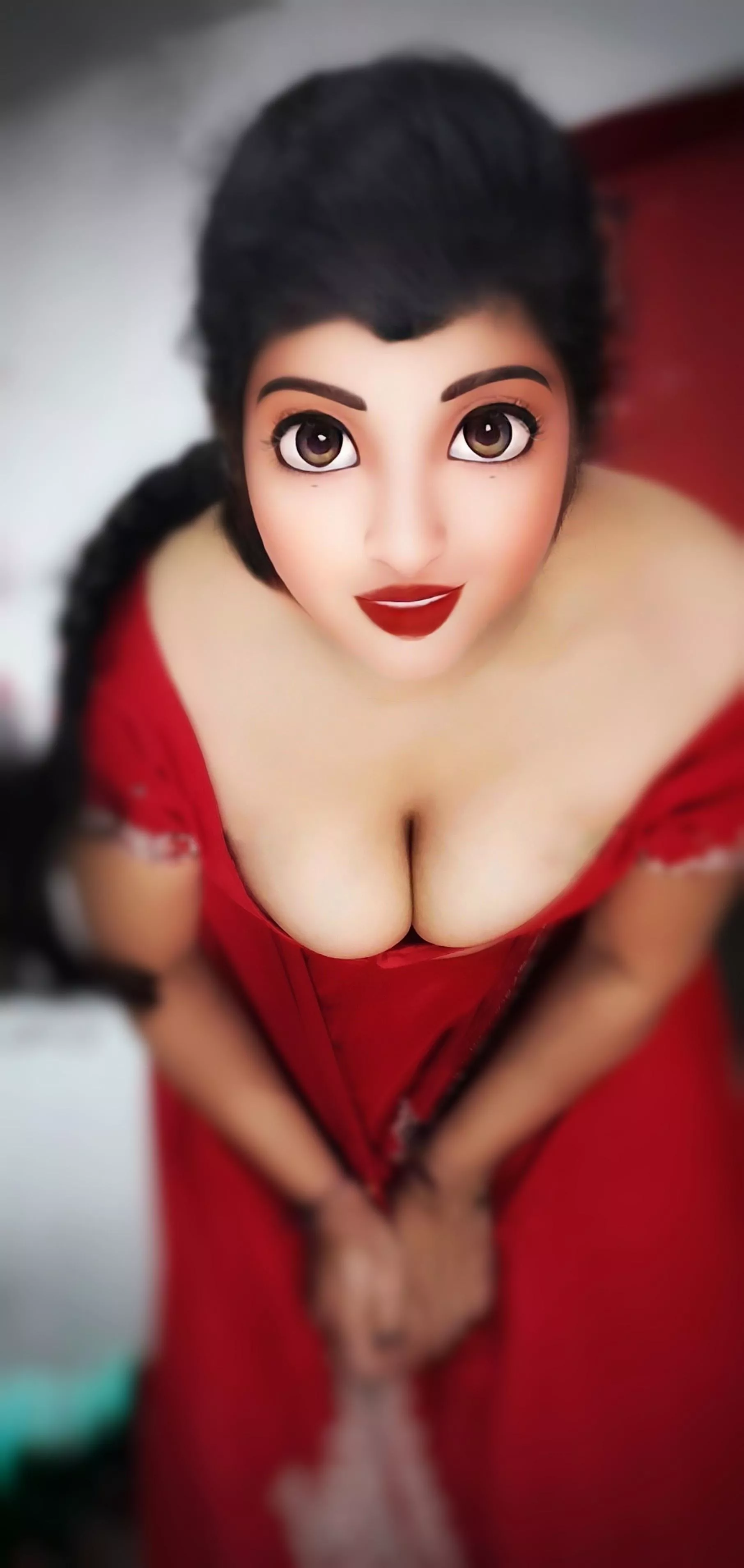 Look how My Red Saree Boobs are looking at you peeping through my Blouse.. Did you like it? [f]