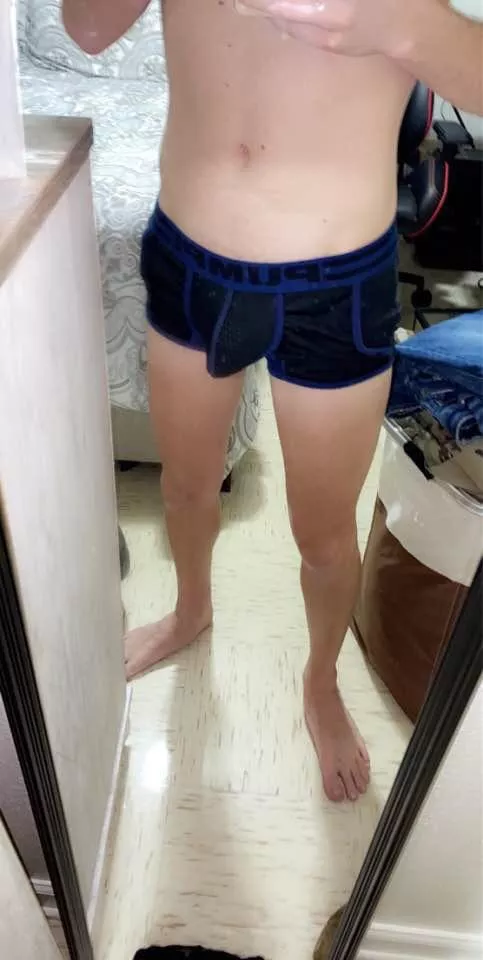 My friend wearing my underwear. Looks like he can fill them out nicely