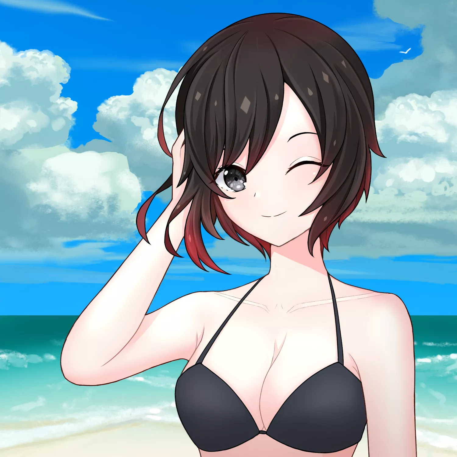 Ruby enjoying some beach time [vizuruf] (rwby) commissioned by darkrobbe1