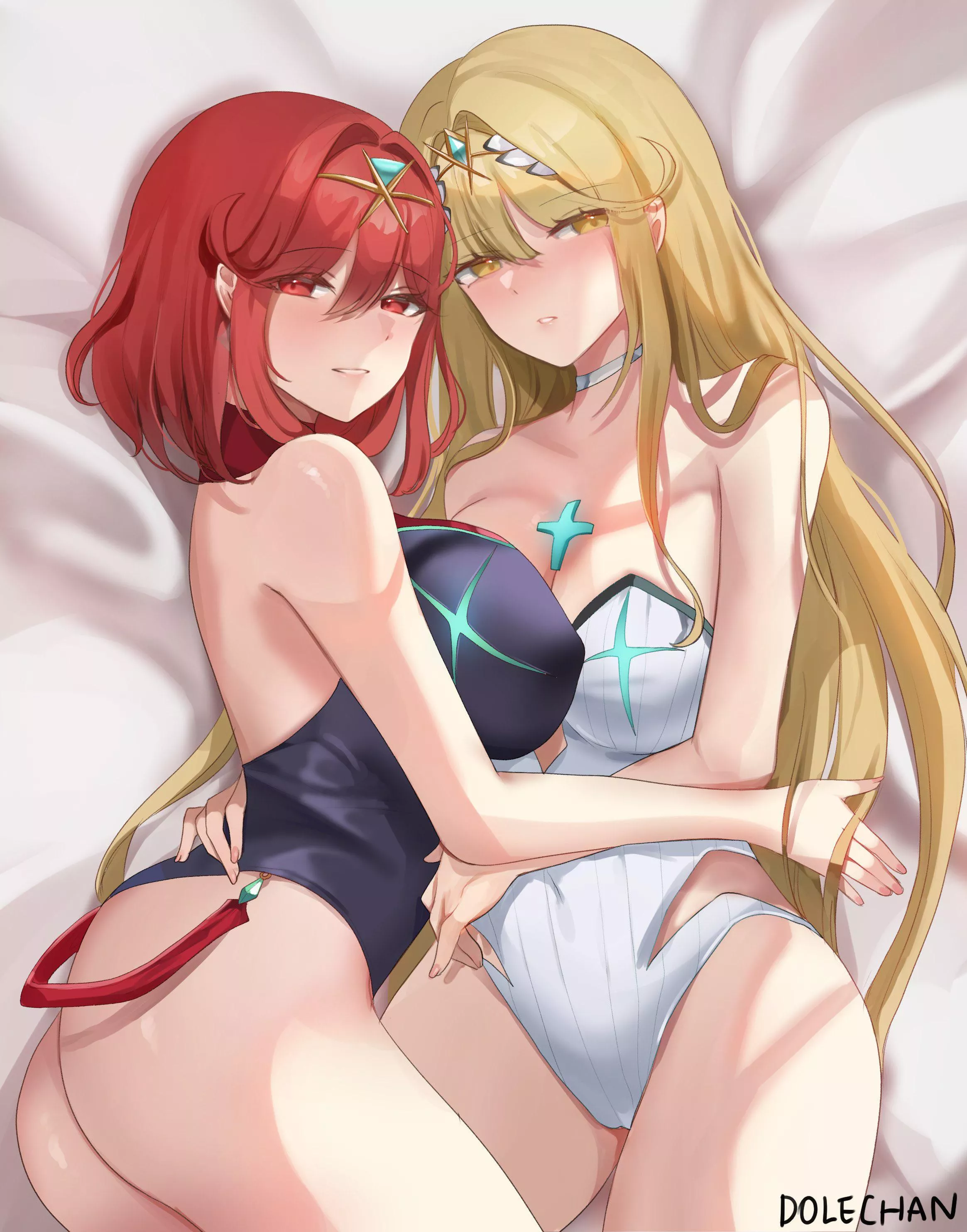 Pyra & Mythra Waiting in Bed (Xenoblade)