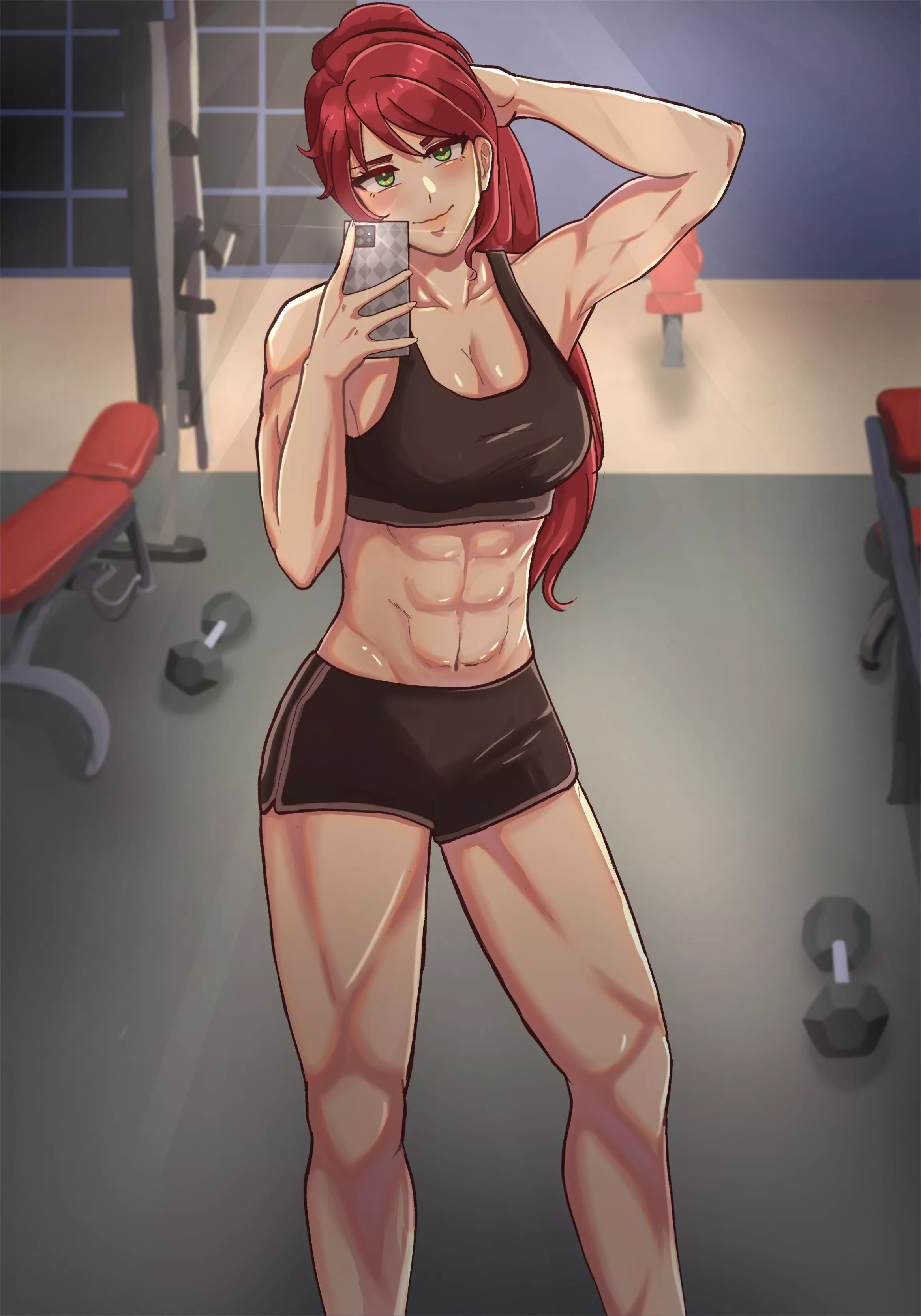 Pyrrha showing off her workout progress (naviloser) [RWBY] commissioned by darkrobbe1