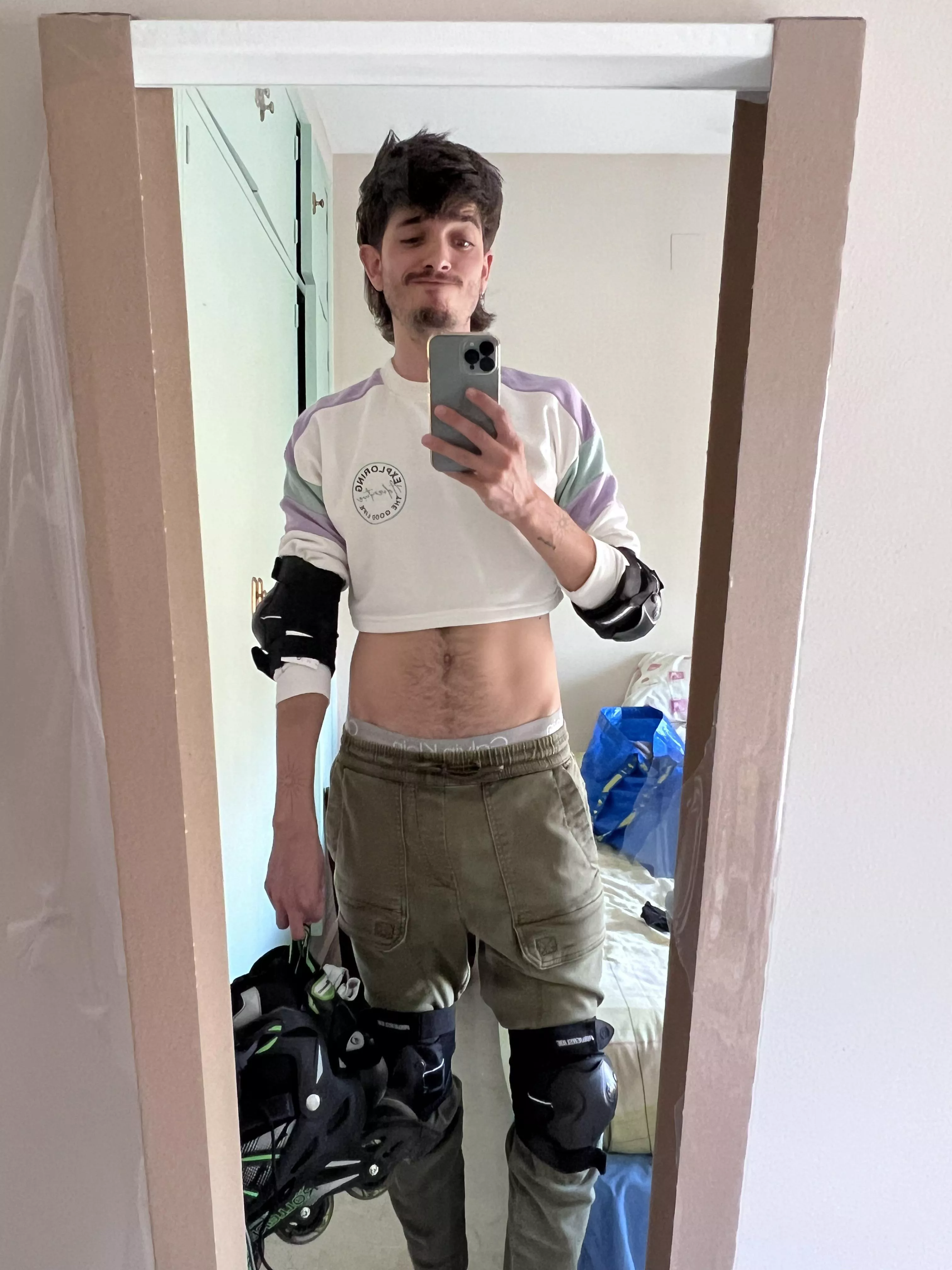 Lets skate wearing a croptop, whoâ€™s in?