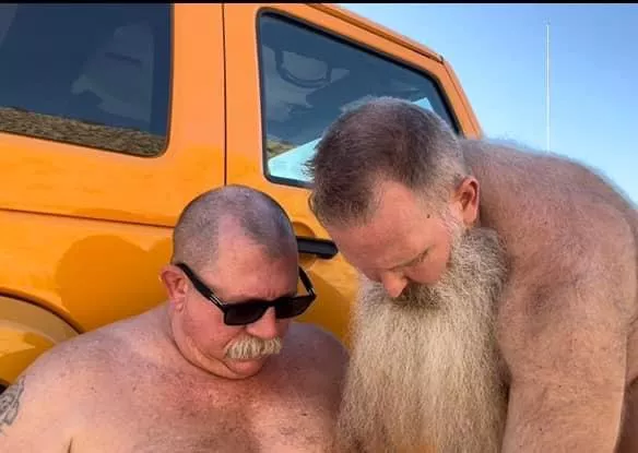 Showing my big mustached buddy which beard products I use. ~Lincoln Bayou