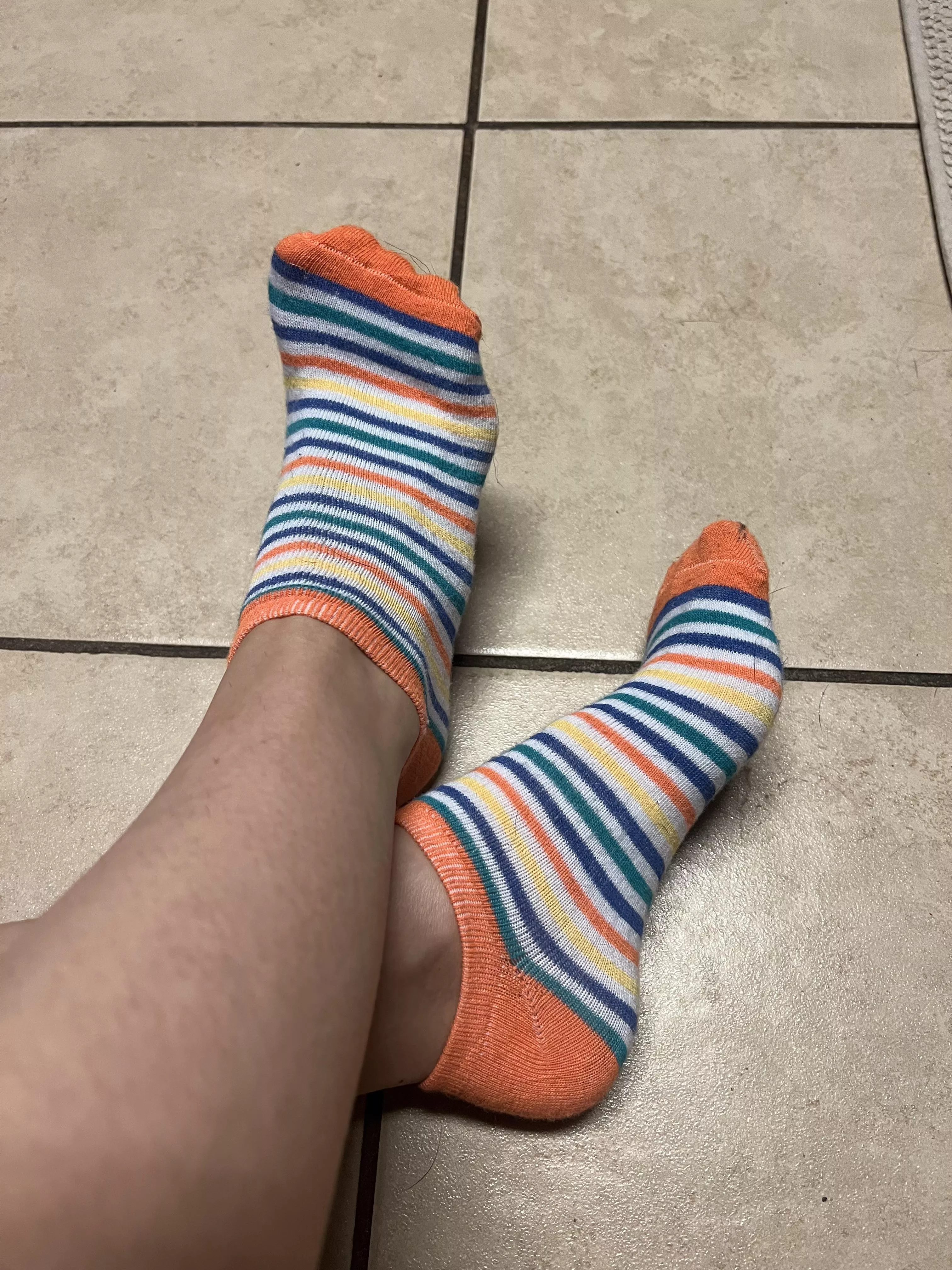 Wanna sniff my orange stripey socks?!