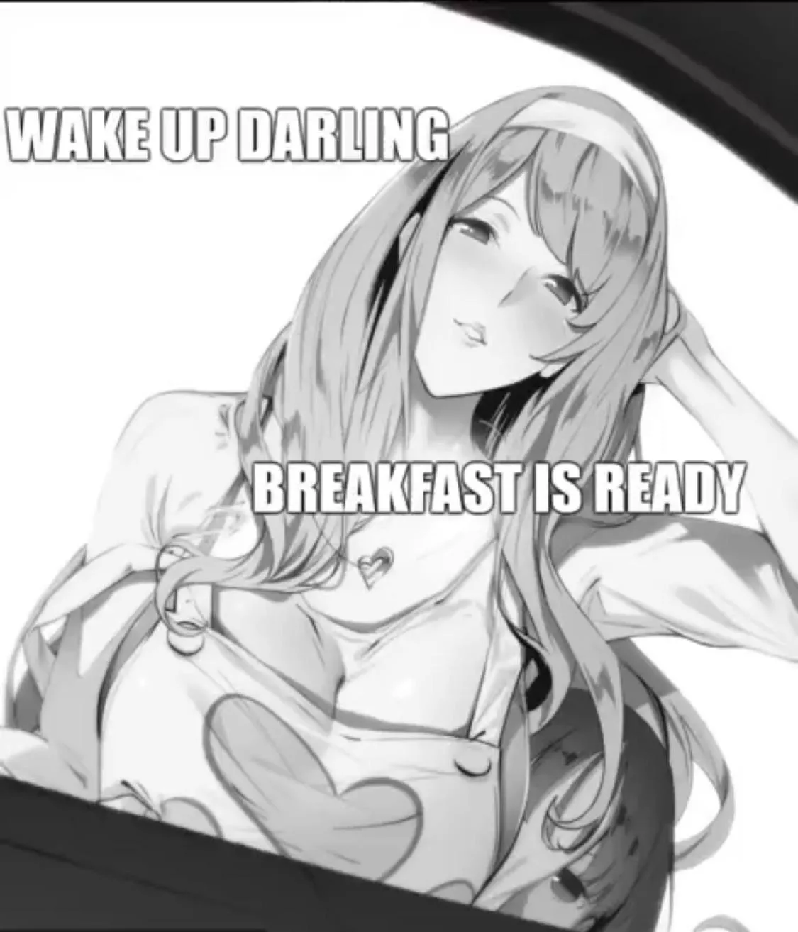 LF Mono Source: “WAKE UP DARLING BREAKFAST IS READY” 2girls, milf, headband, apron, big breasts