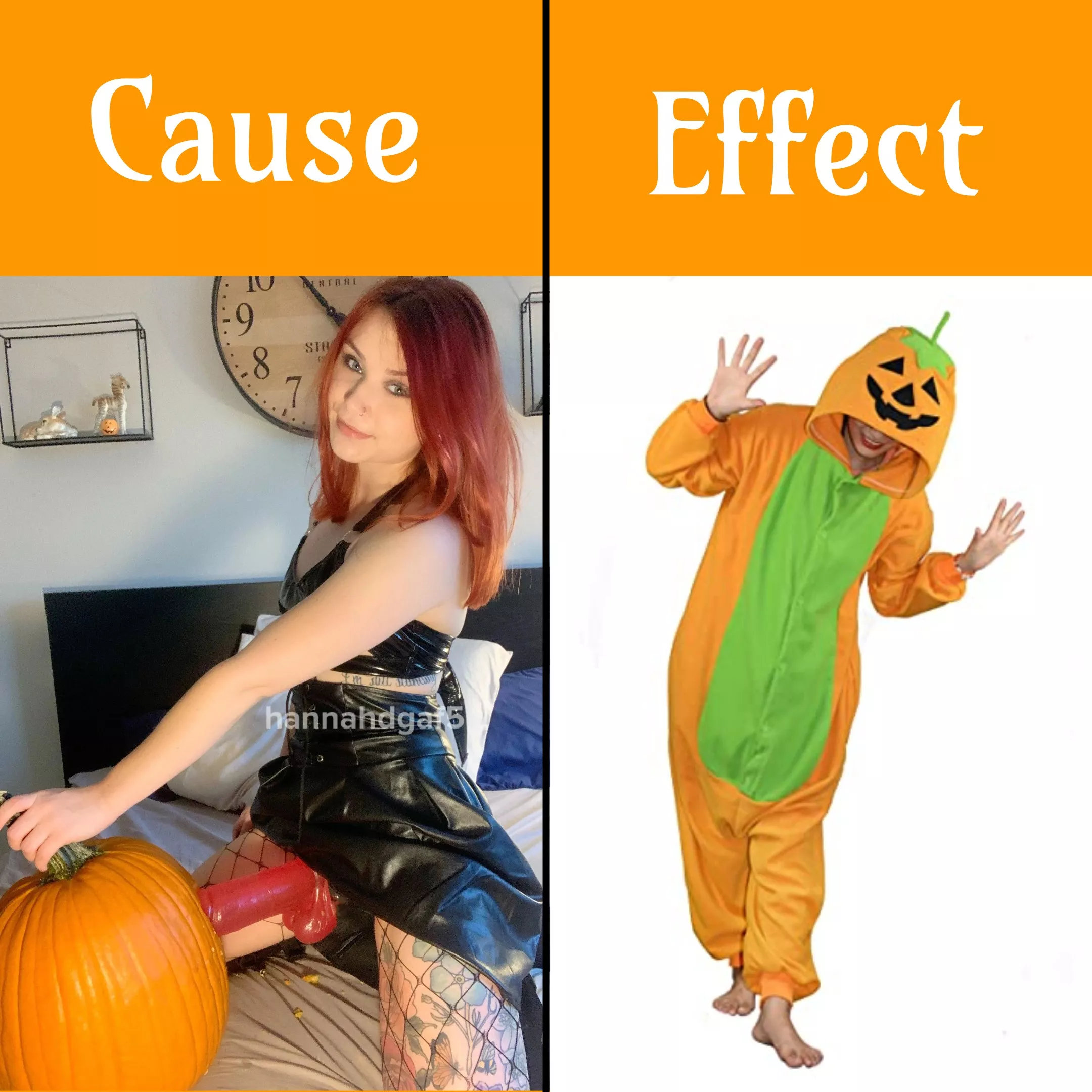 Hey everyone check out my new pumpkin outfit! Left pic unrelated.