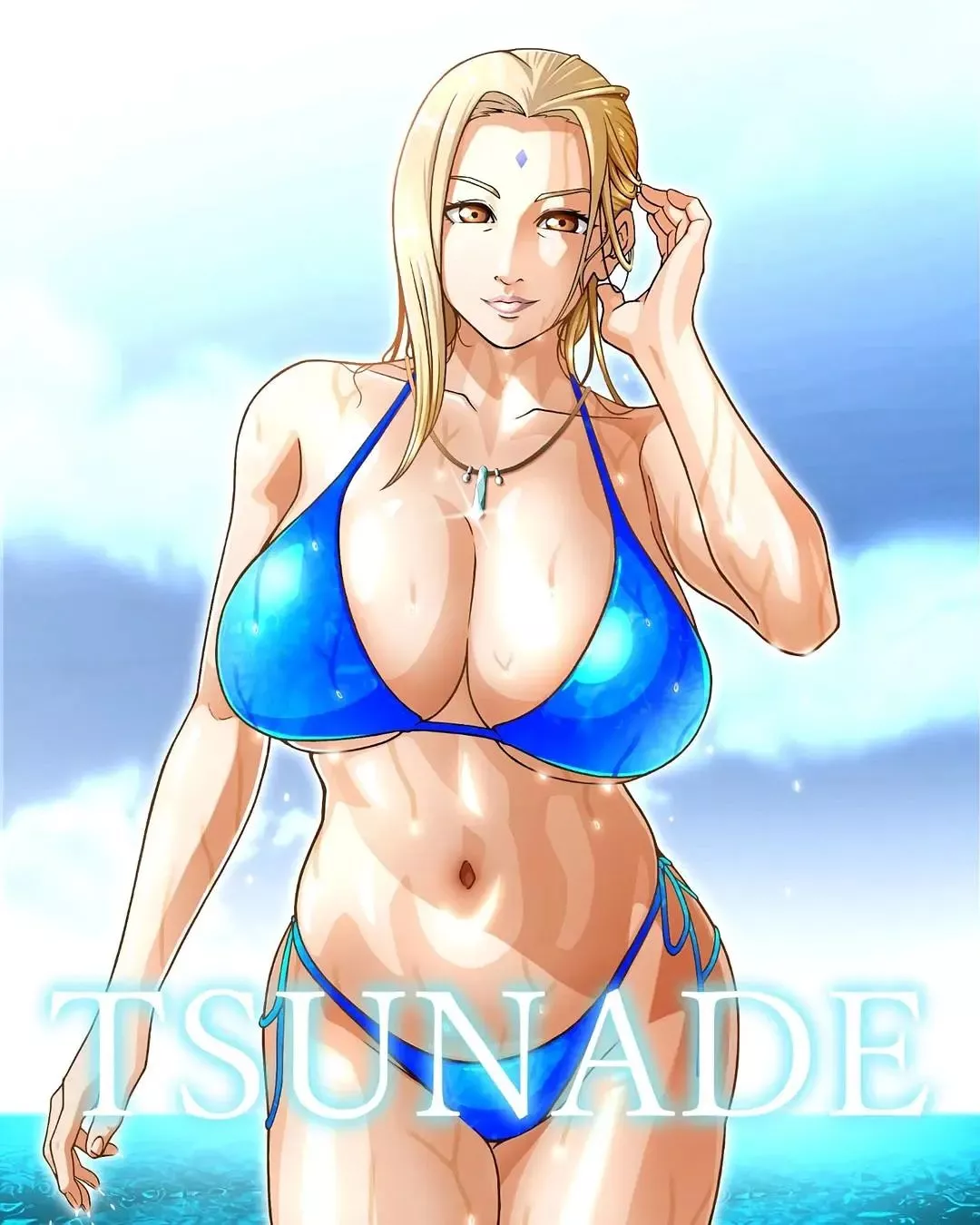 Lady Tsunade in a blue bikini