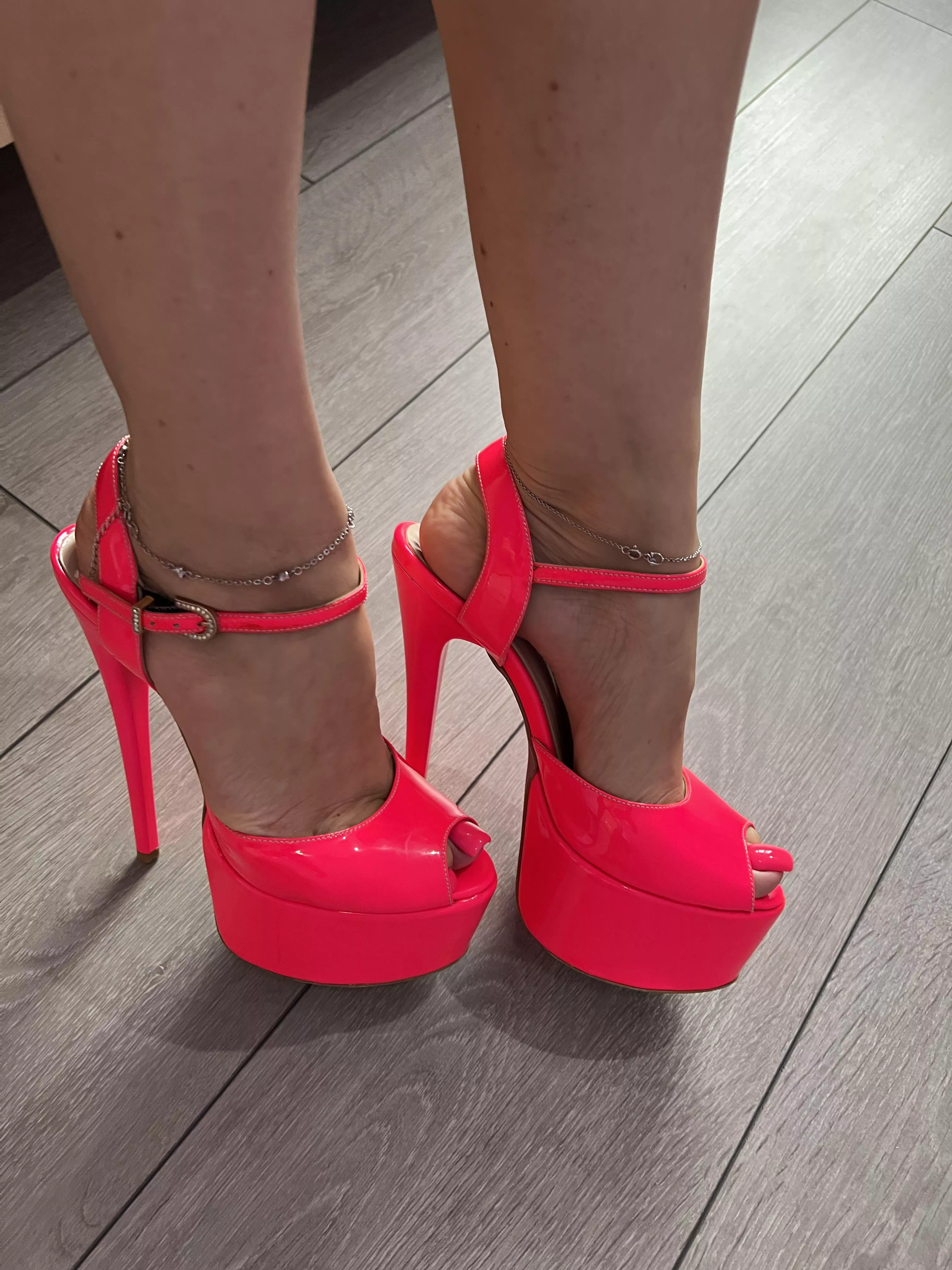 Look on my new pink high heels ðŸ¥°