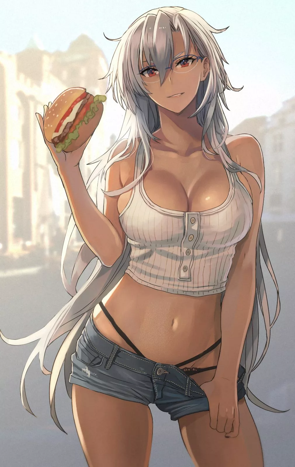 Musashi hitting the local burger spot (skchkko)[Kancolle]