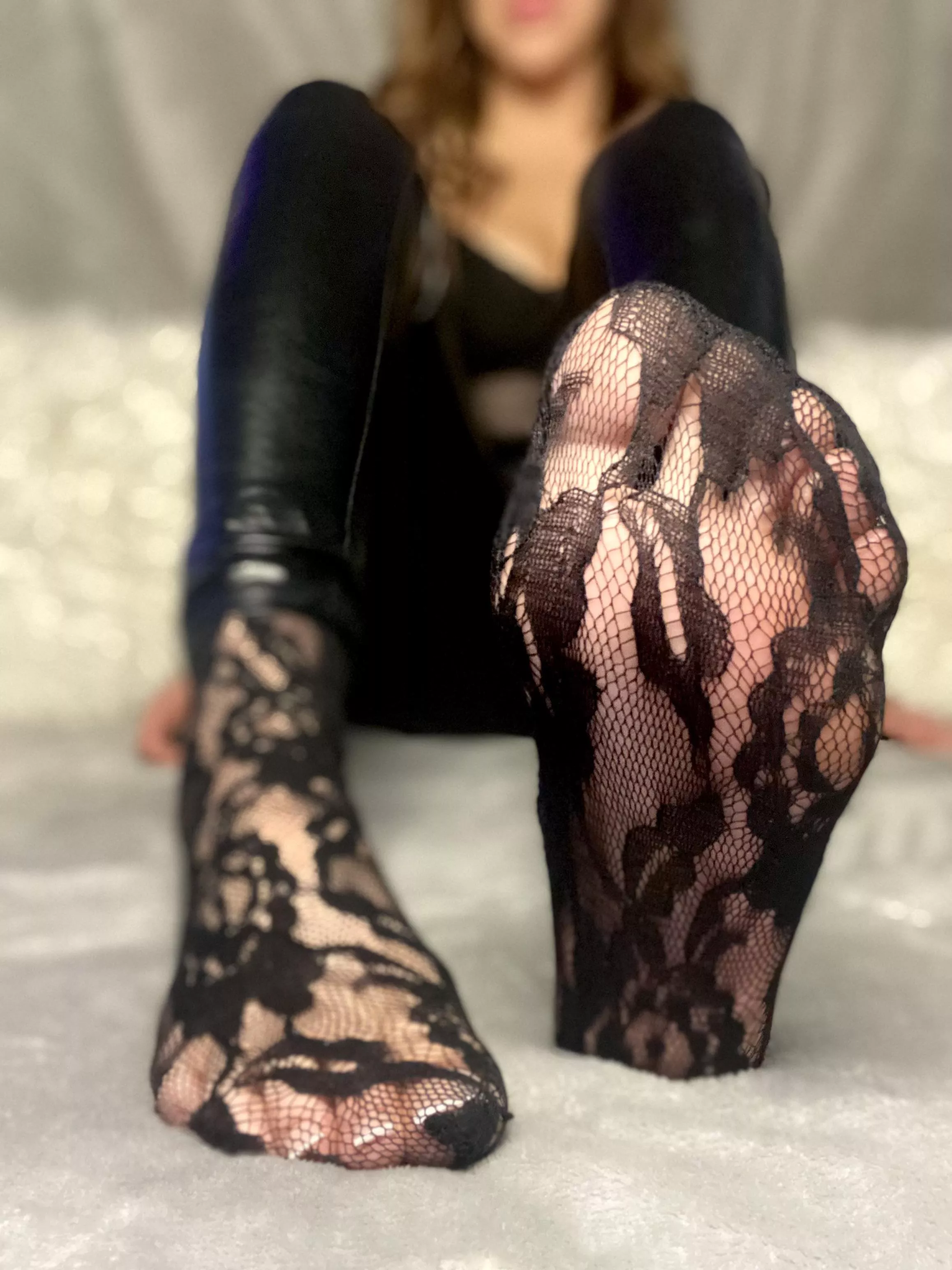 [F] lace socks and leather leggings 🖤🖤