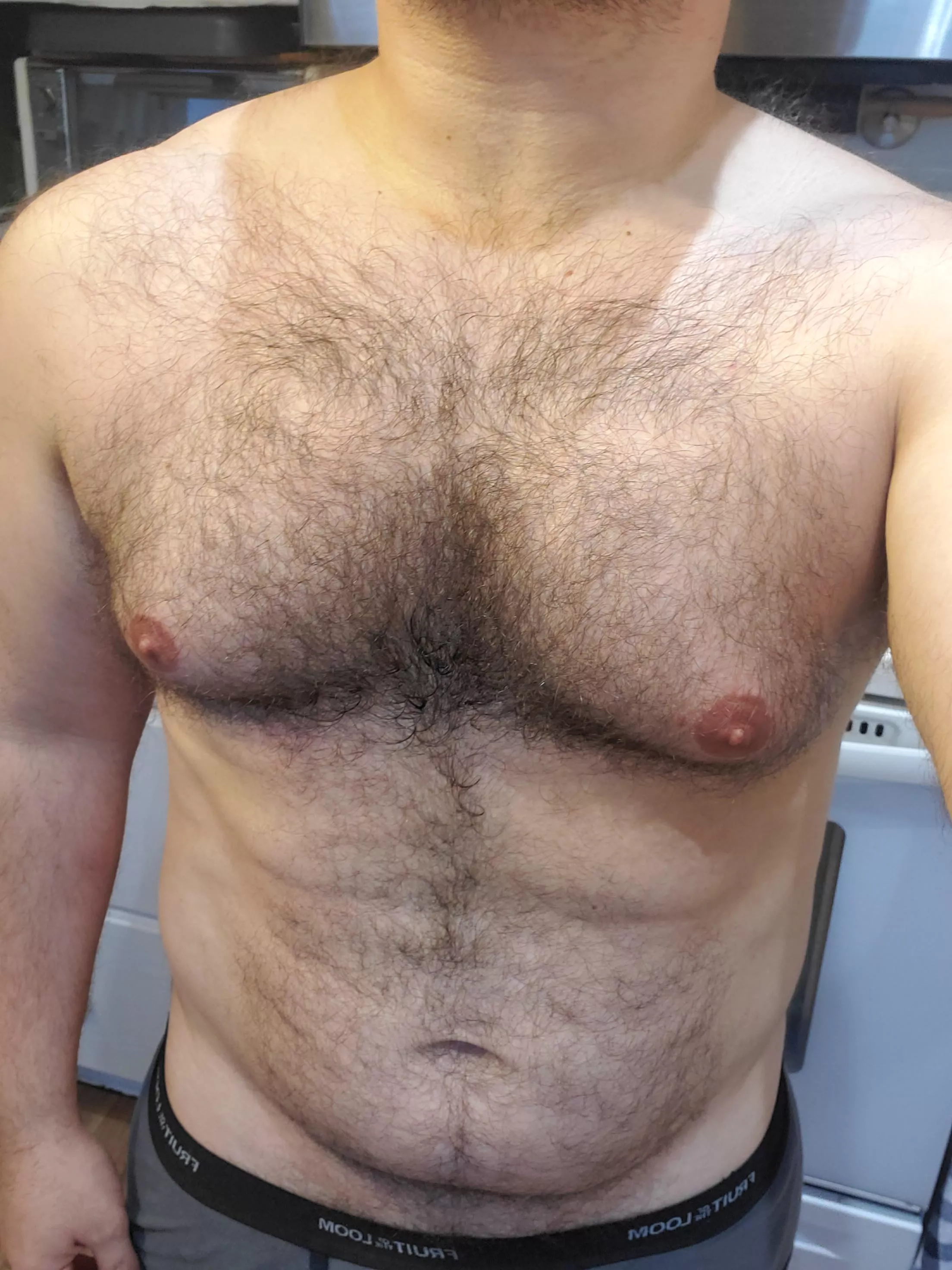 Hairy cub chest after workout