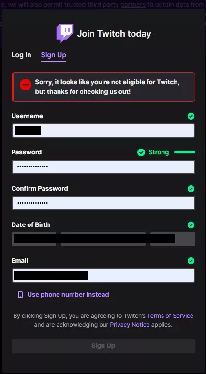 Twitch won't let me make a new account. Why?