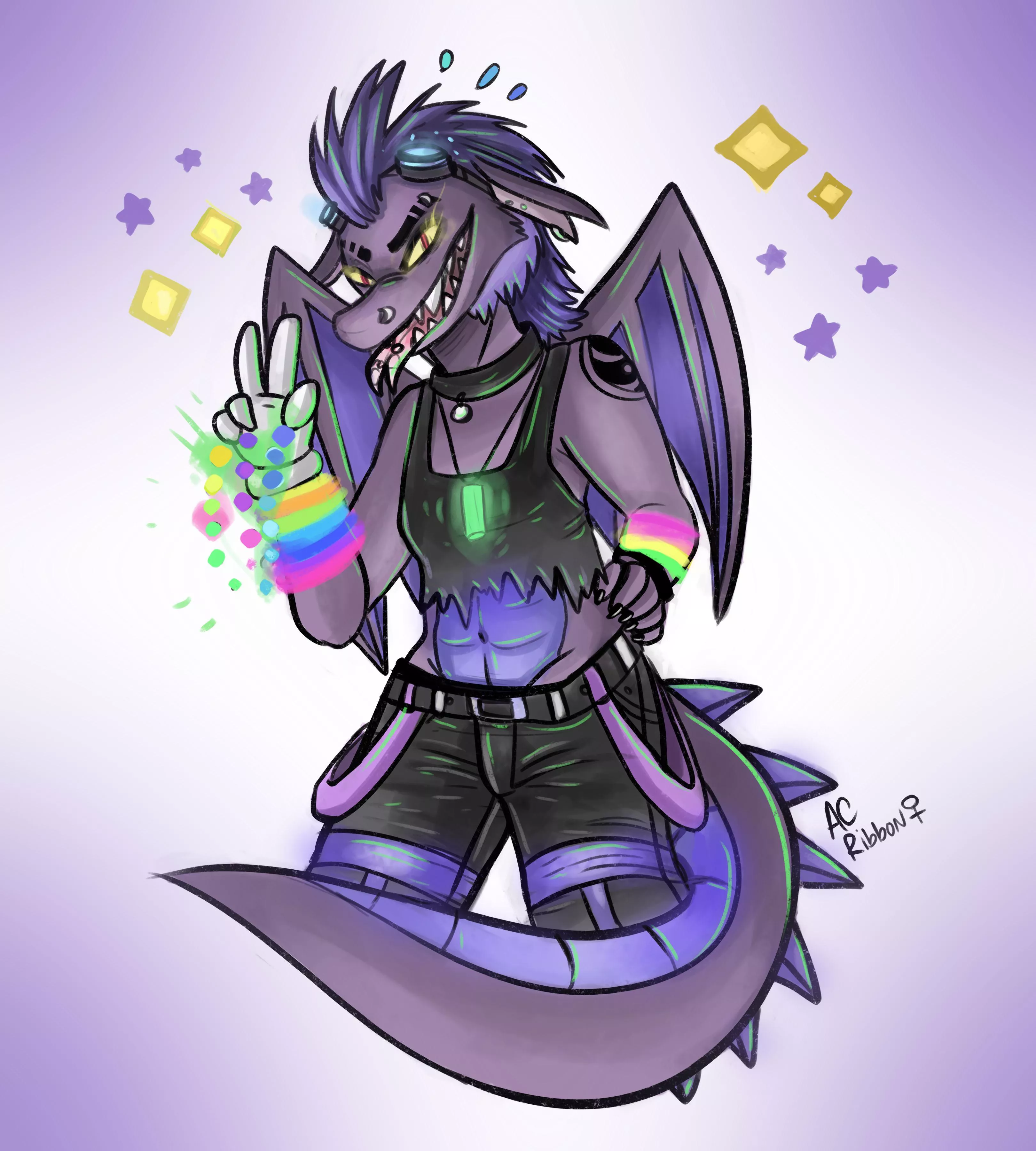 Rave dragon! Finished commission. Art by me links in comments