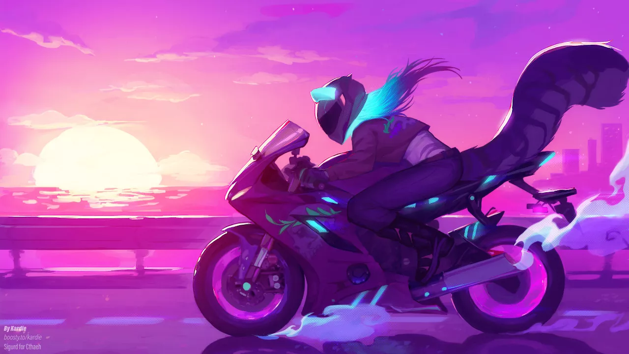 Sigurd sunset biker (art by Kardie)