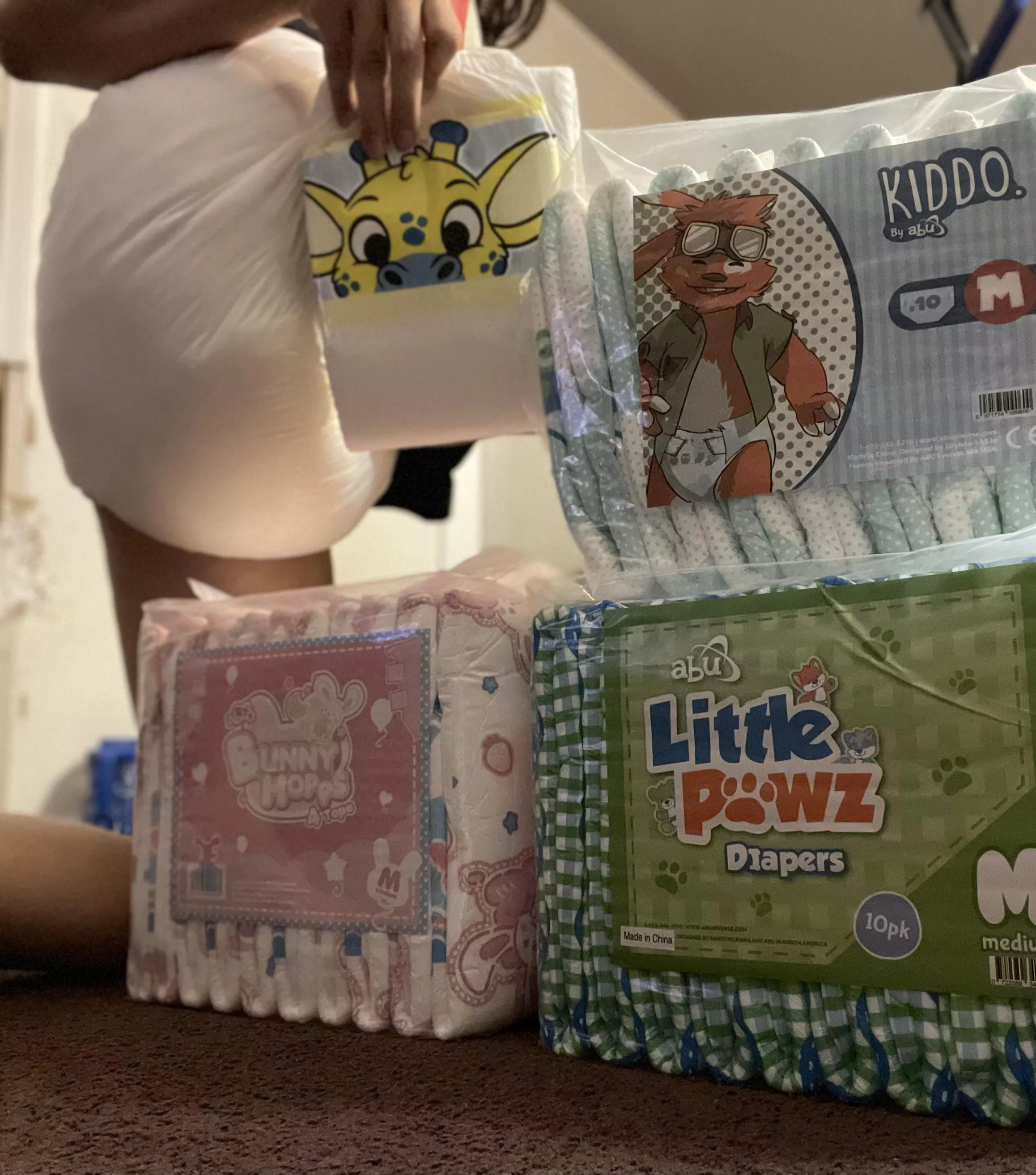 The latest diaper shipment arrived! Good timing I needed a change :3