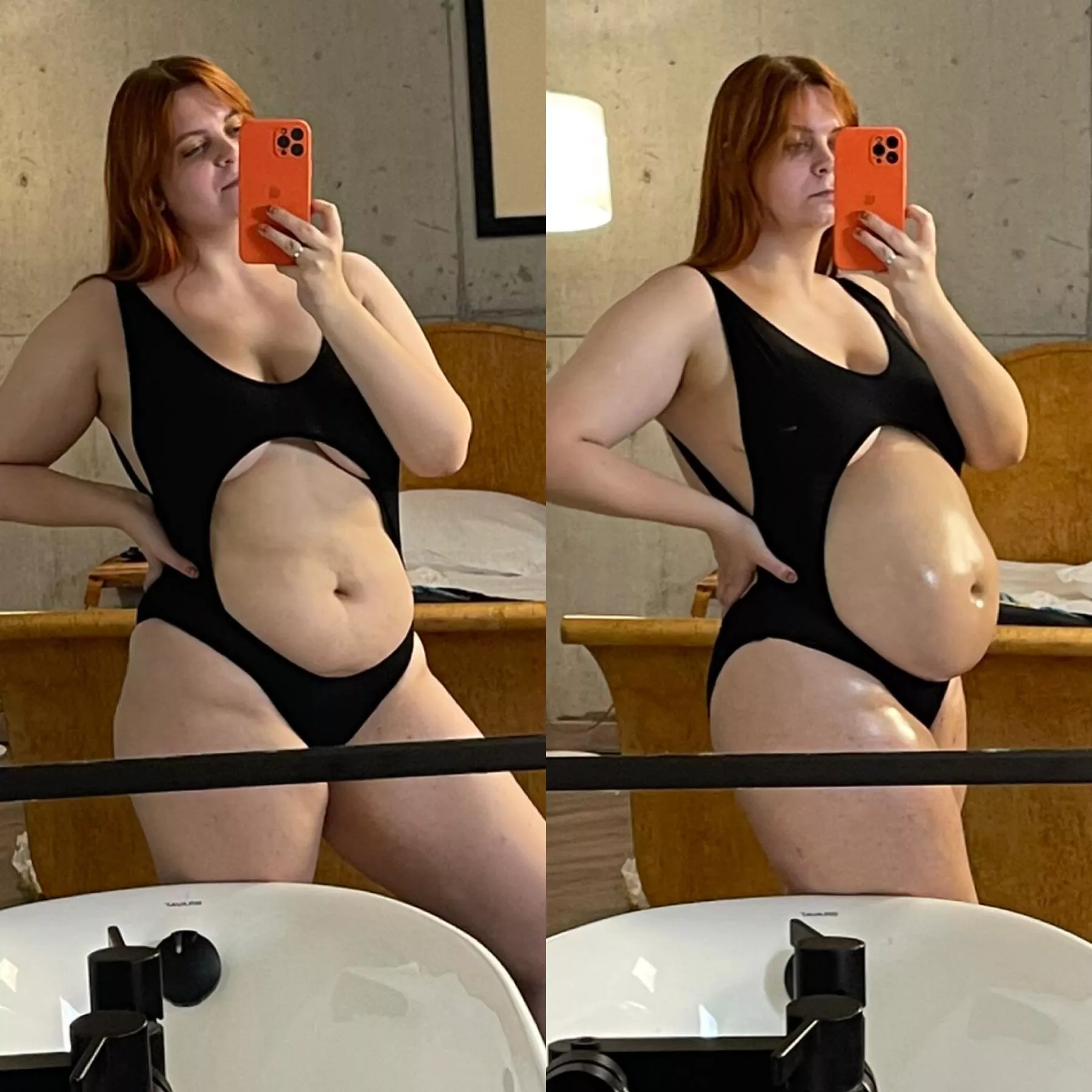 Belly before and after water enema 🤰💦