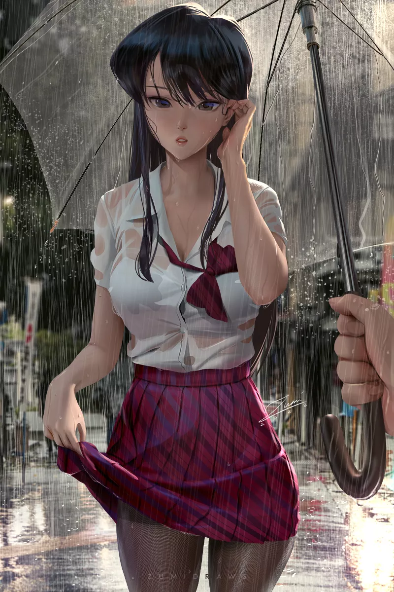 Komi chan wet in the rain.