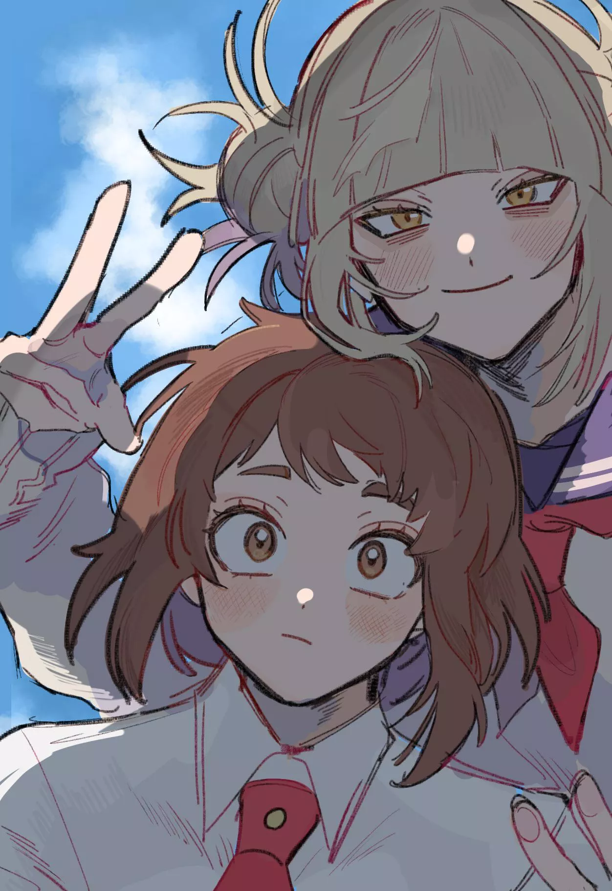 Ochako x Toga peace sign (yumei) [My Hero Academia]