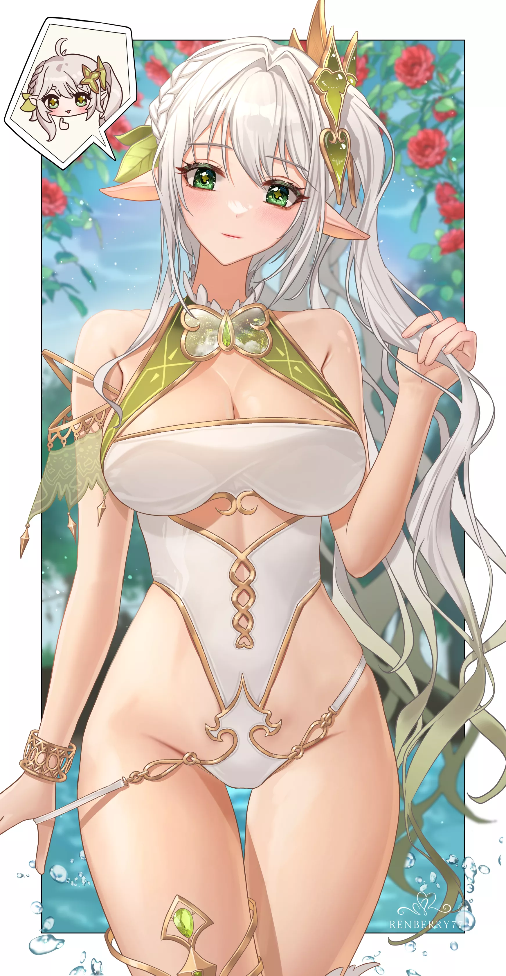 Cute elf girl in her swimsuit (by renberry77)[Genshin Impact]