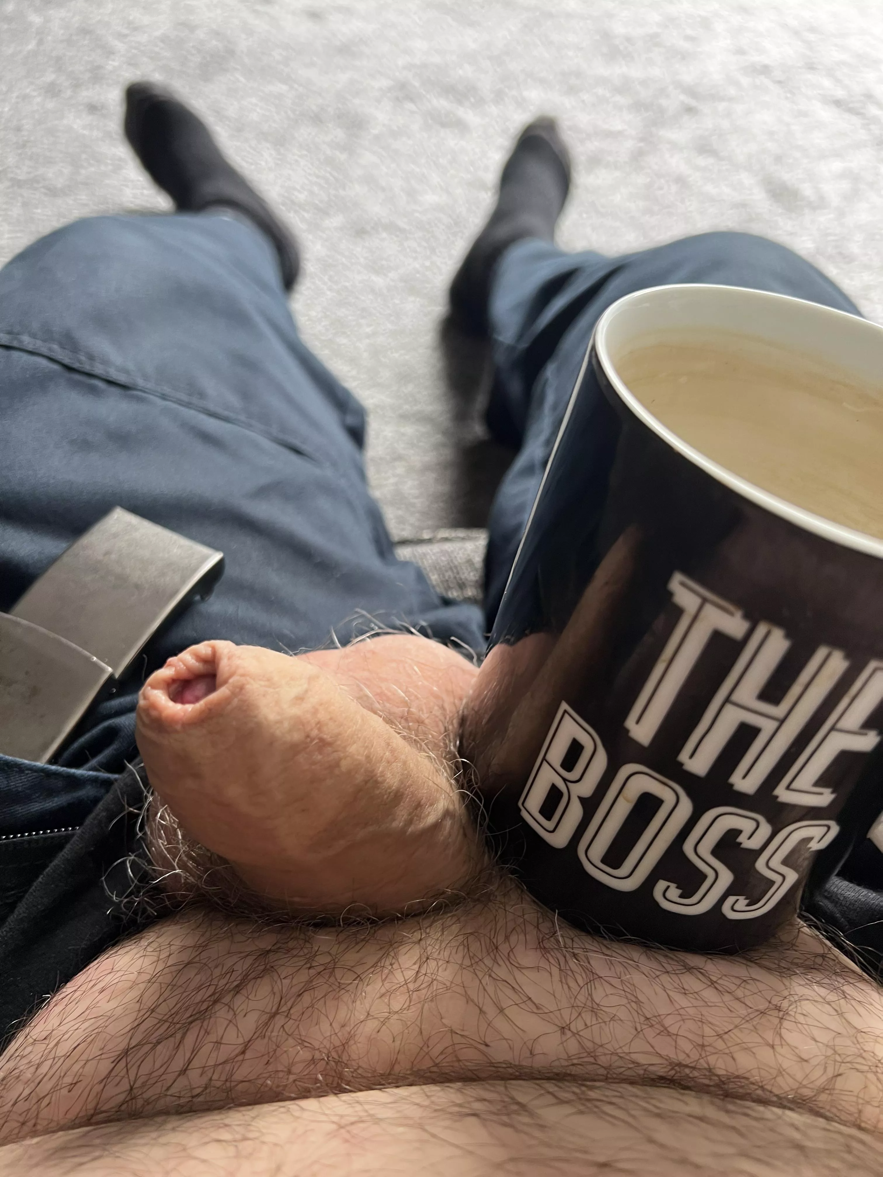 Relaxing coffee after a hard shift at work.